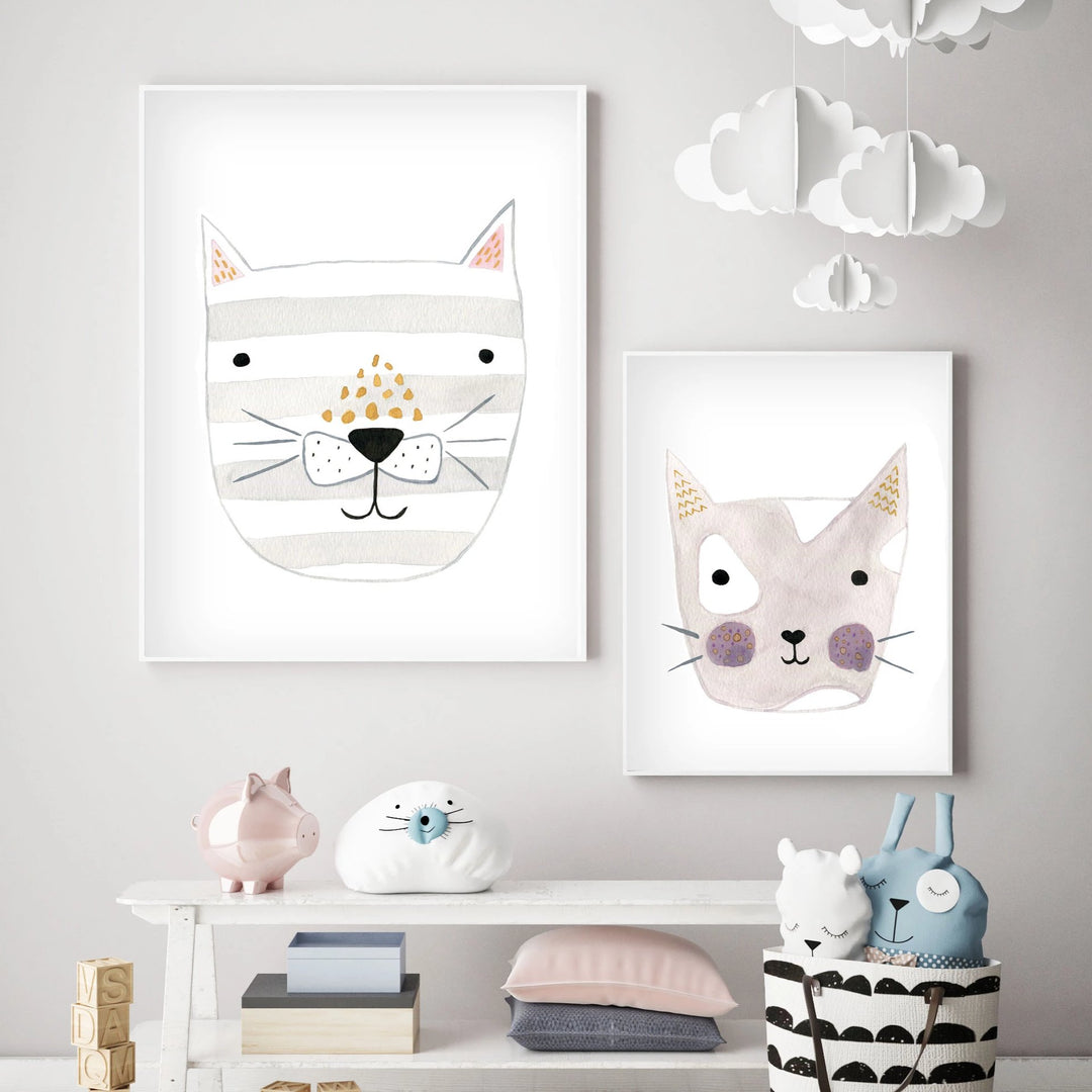 Dusty Rose Kitty - Cat Nursery Wall Art - The Small Art Project