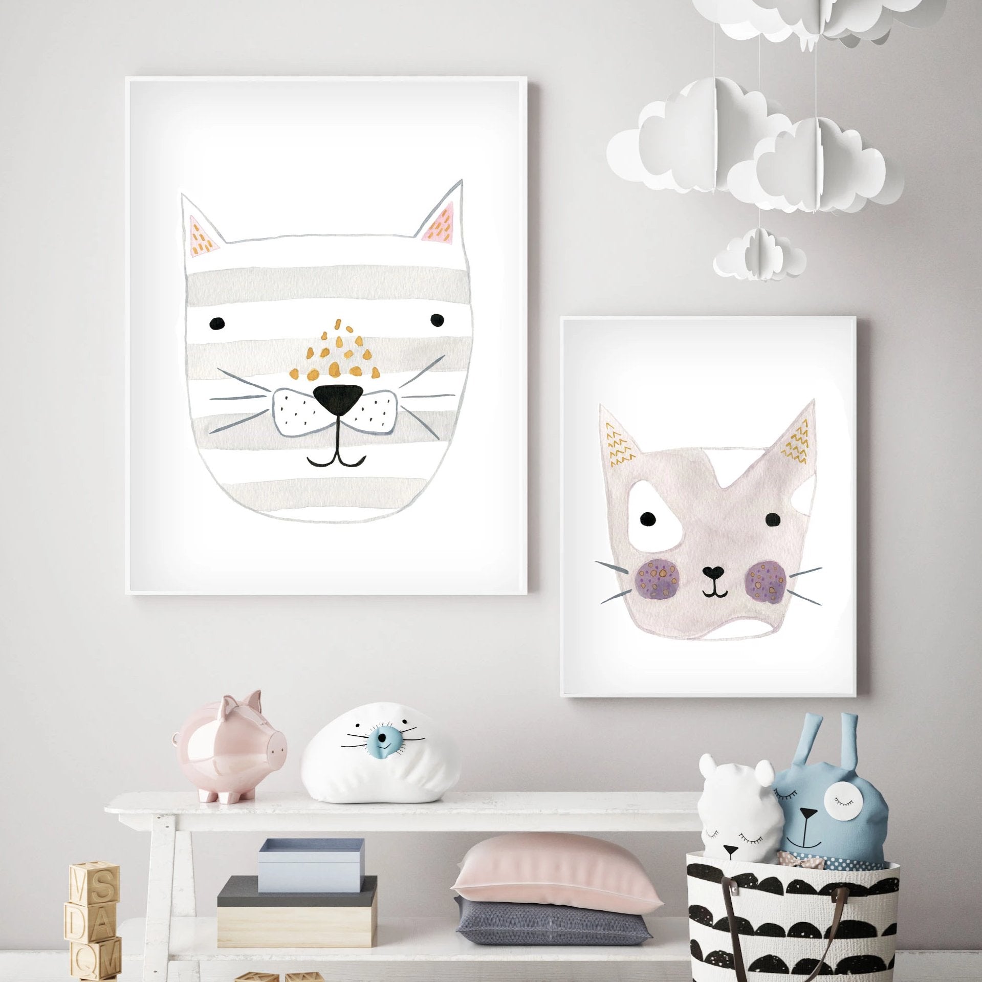 Dusty Rose Kitty - Cat Nursery Wall Art - The Small Art Project