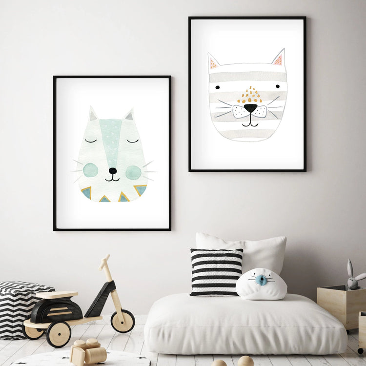 Green Kitty - Cat Nursery Wall Art - The Small Art Project