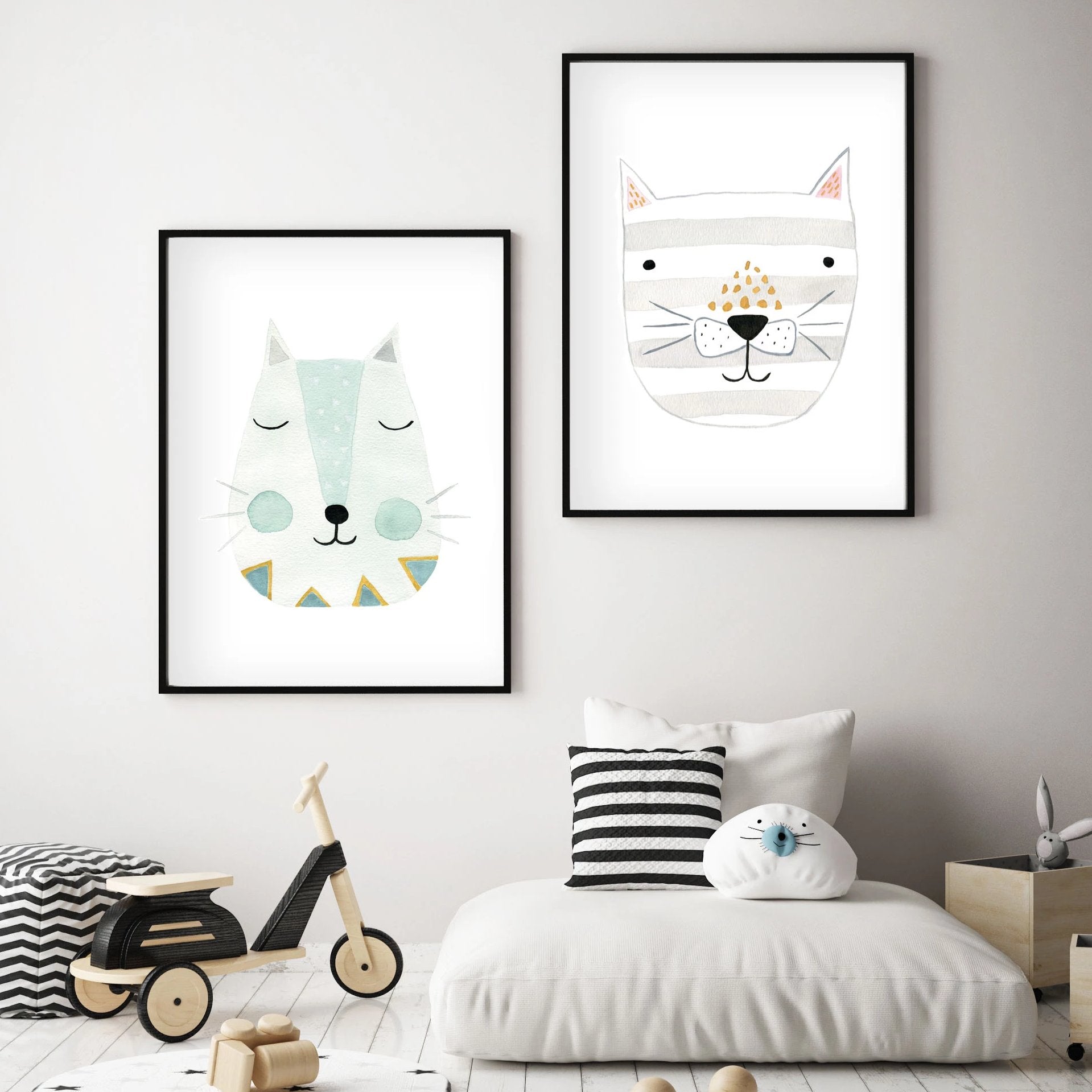 Set of 2 Kitty Cats - Nursery Wall Art - The Small Art Project