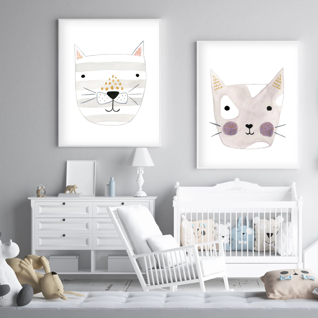 Dusty Rose Kitty - Cat Nursery Wall Art - The Small Art Project