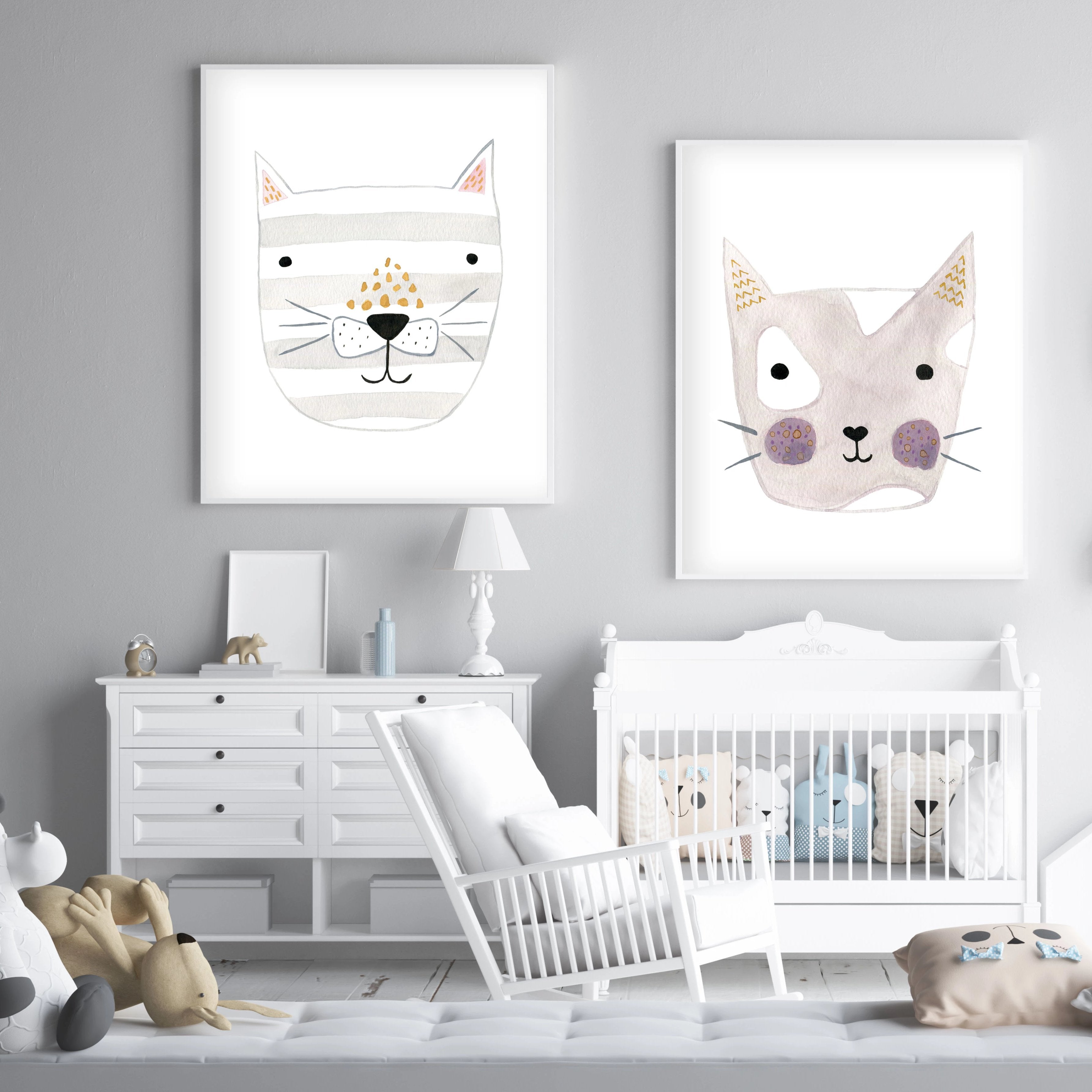 Dusty Rose Kitty - Cat Nursery Wall Art - The Small Art Project