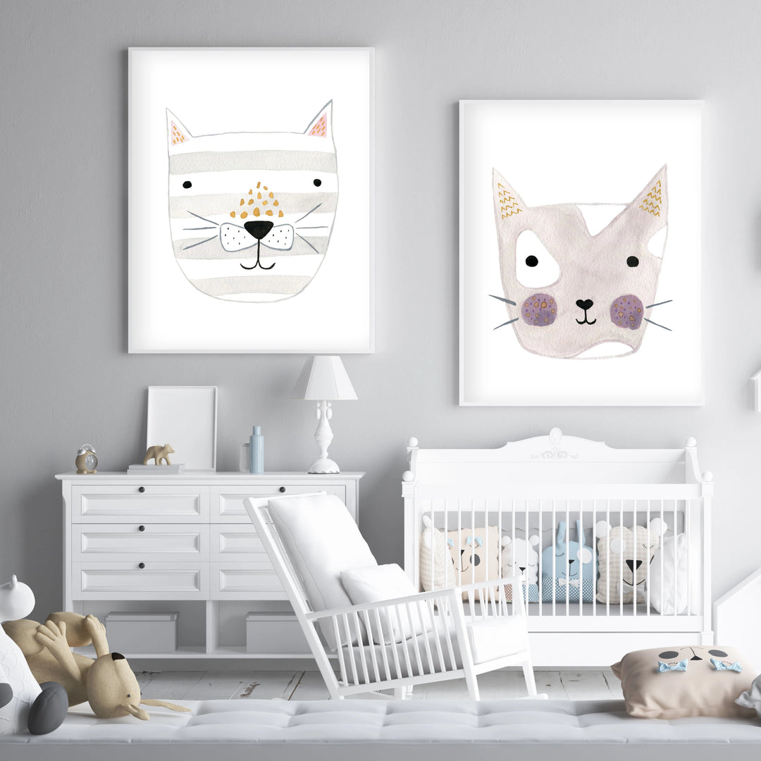 Set of 2 Kitty Cats - Nursery Wall Art - The Small Art Project