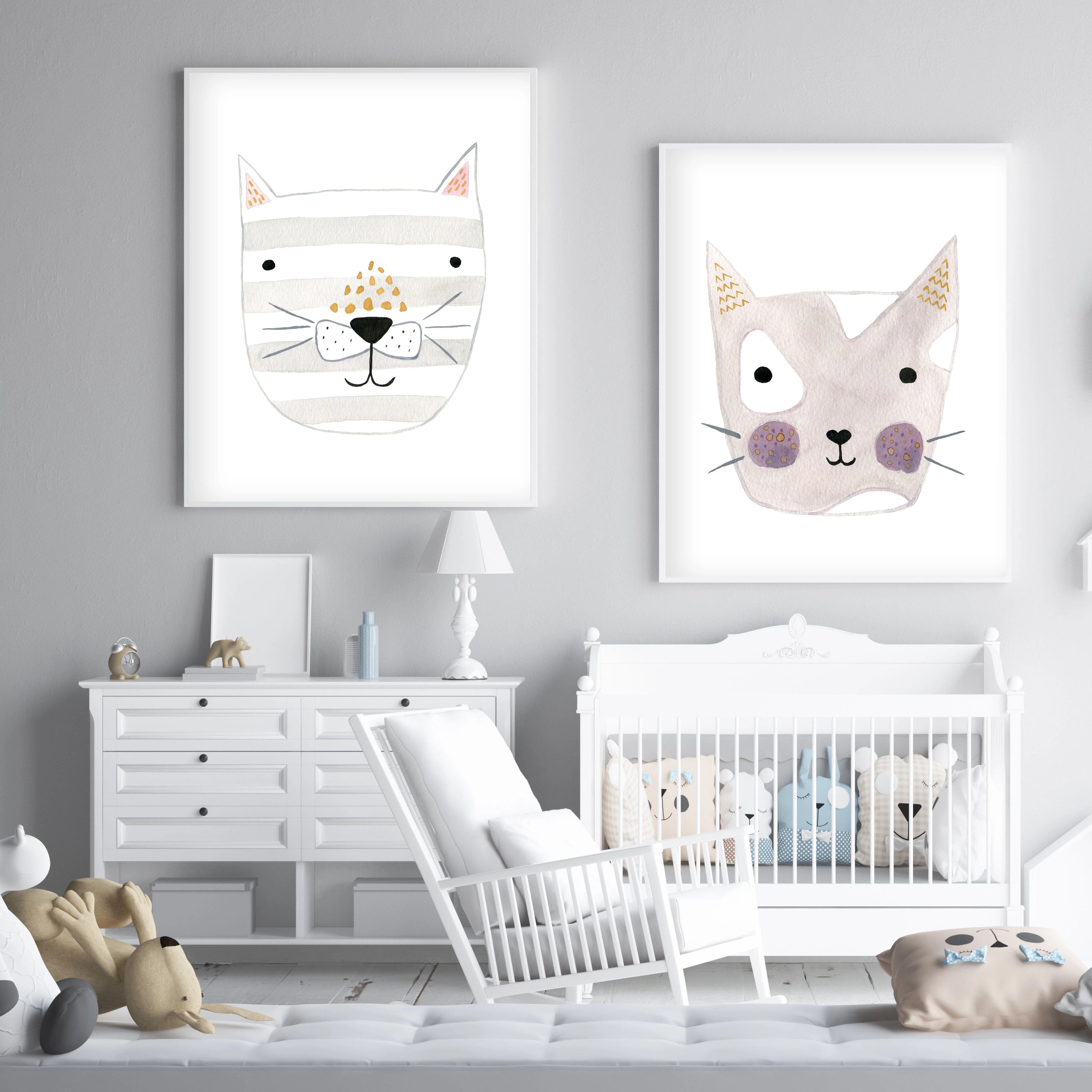 Set of 2 Kitty Cats - Nursery Wall Art - The Small Art Project