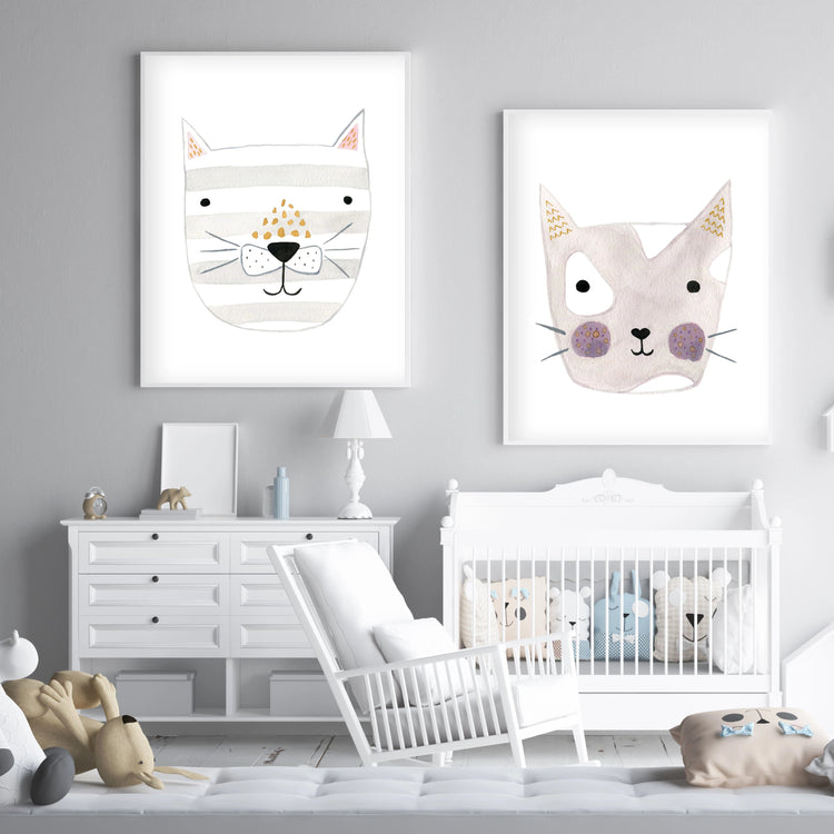 Set of 2 Kitty Cats - Nursery Wall Art - The Small Art Project