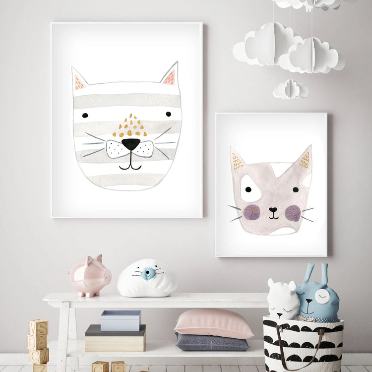 Set of 2 Kitty Cats - Nursery Wall Art - The Small Art Project