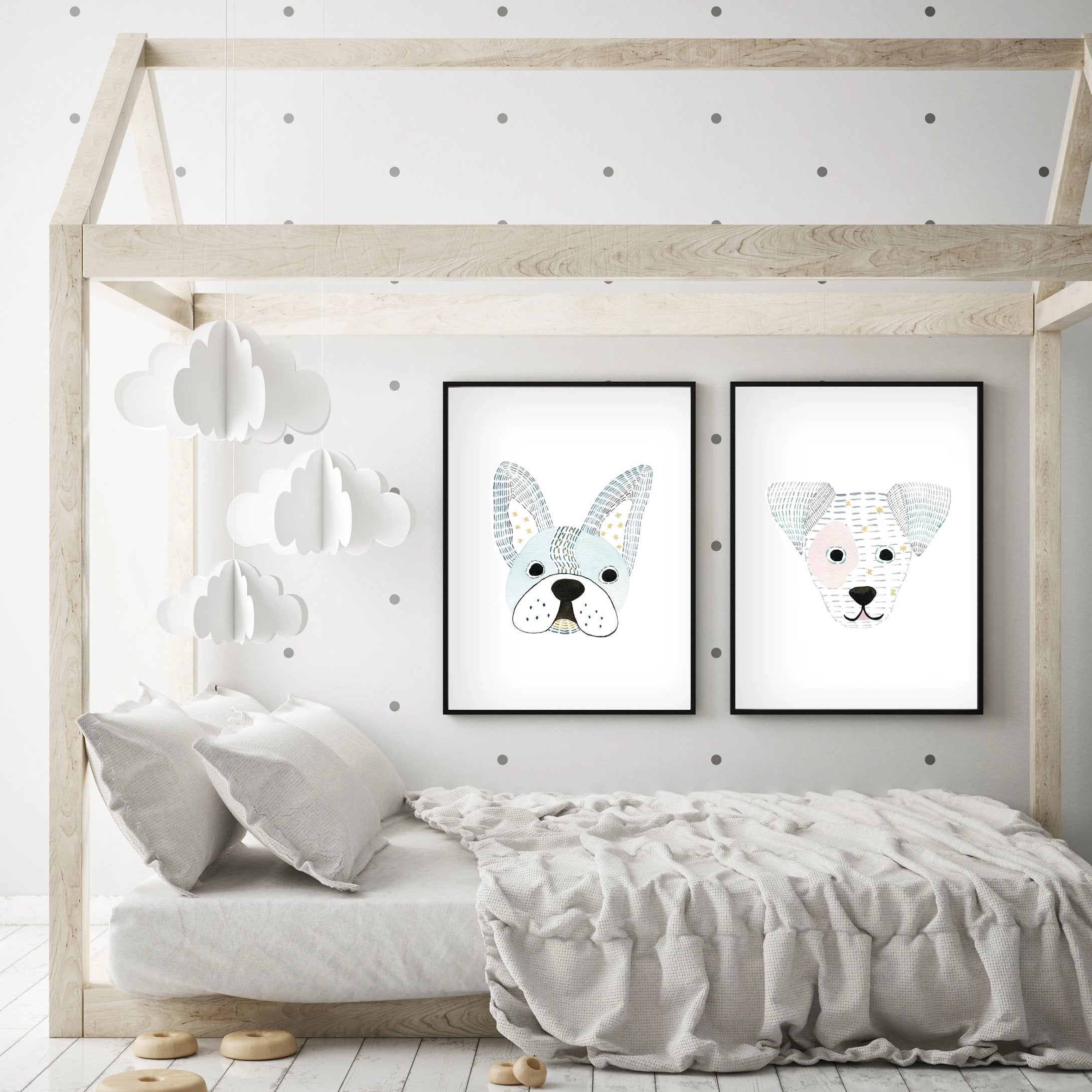 Set of 2 Dogs - Watercolor Nursery wall art - The Small Art Project