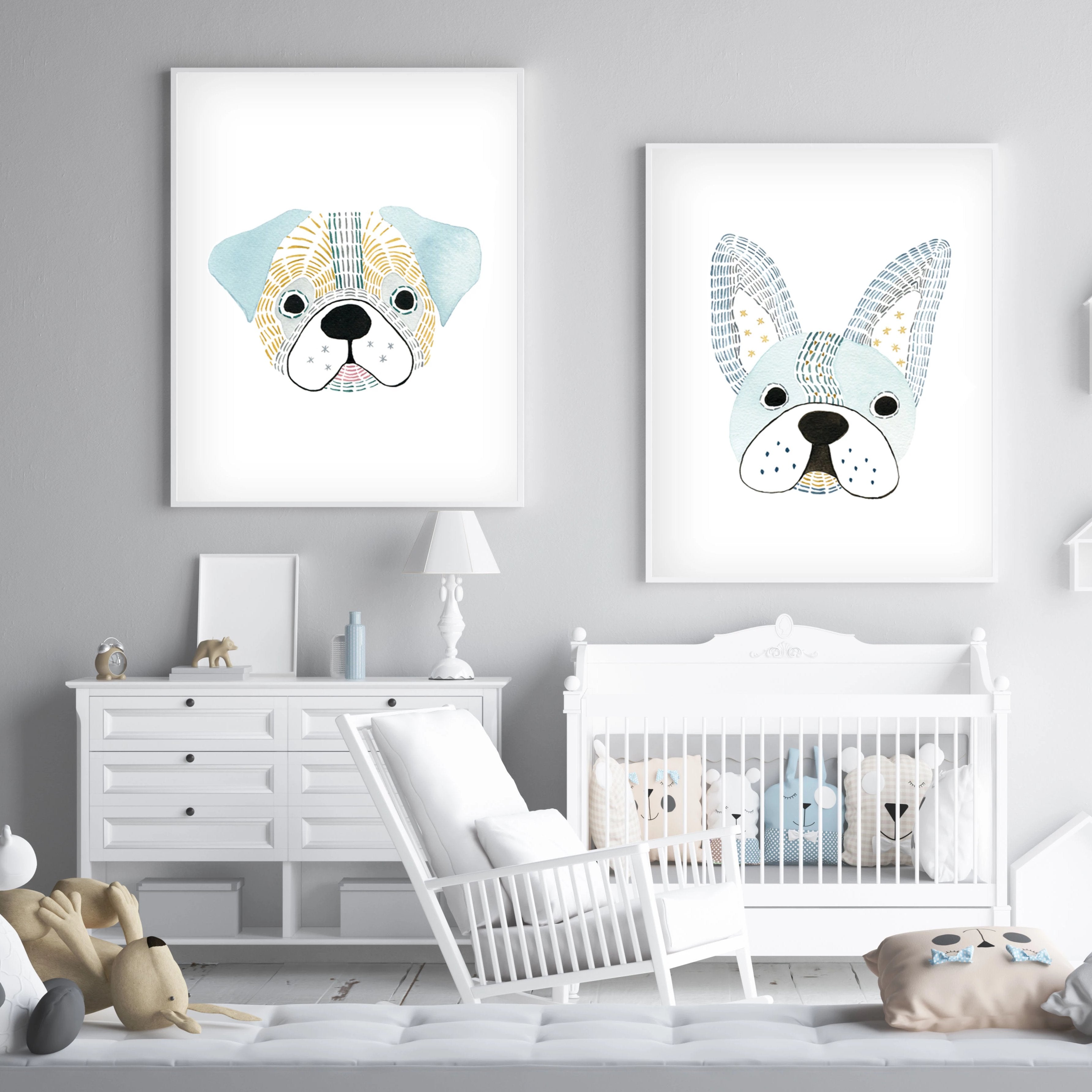 Set of 2 Dogs - Watercolor Nursery wall art - The Small Art Project