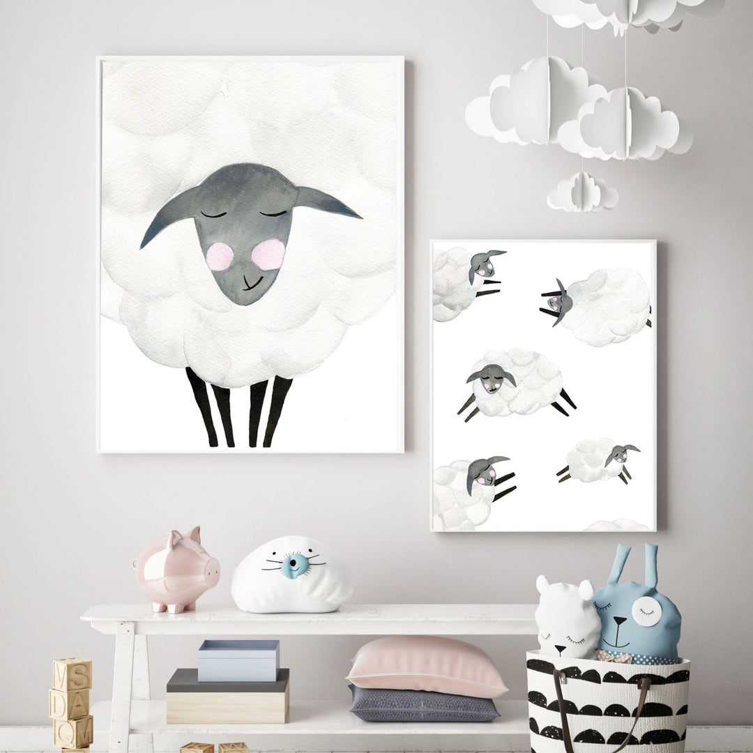 Mama & Baby Sheep - Watercolor Nursery Wall Art - The Small Art Project