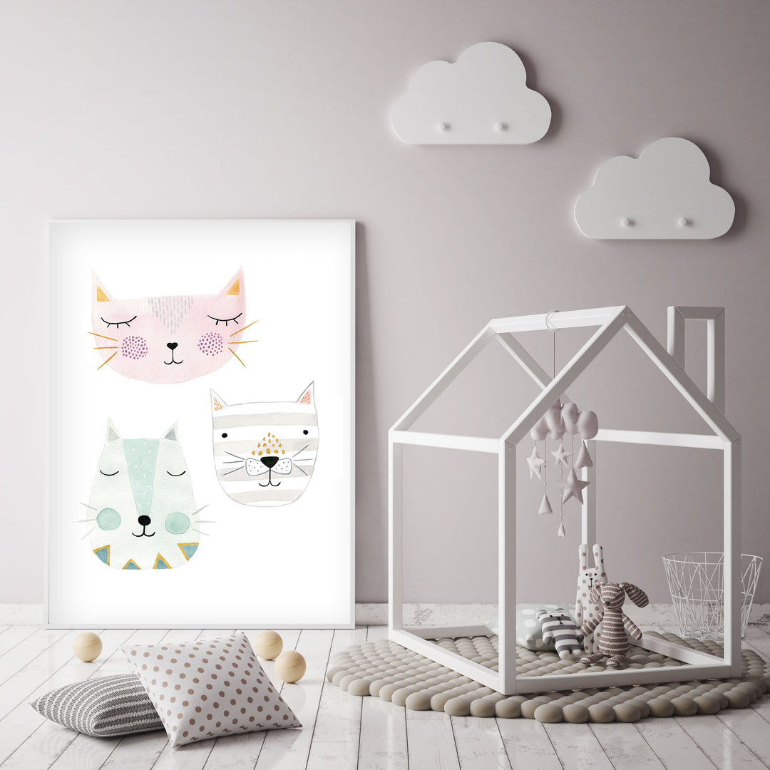 3 Kitty Cat Friends - Nursery Wall Art - The Small Art Project