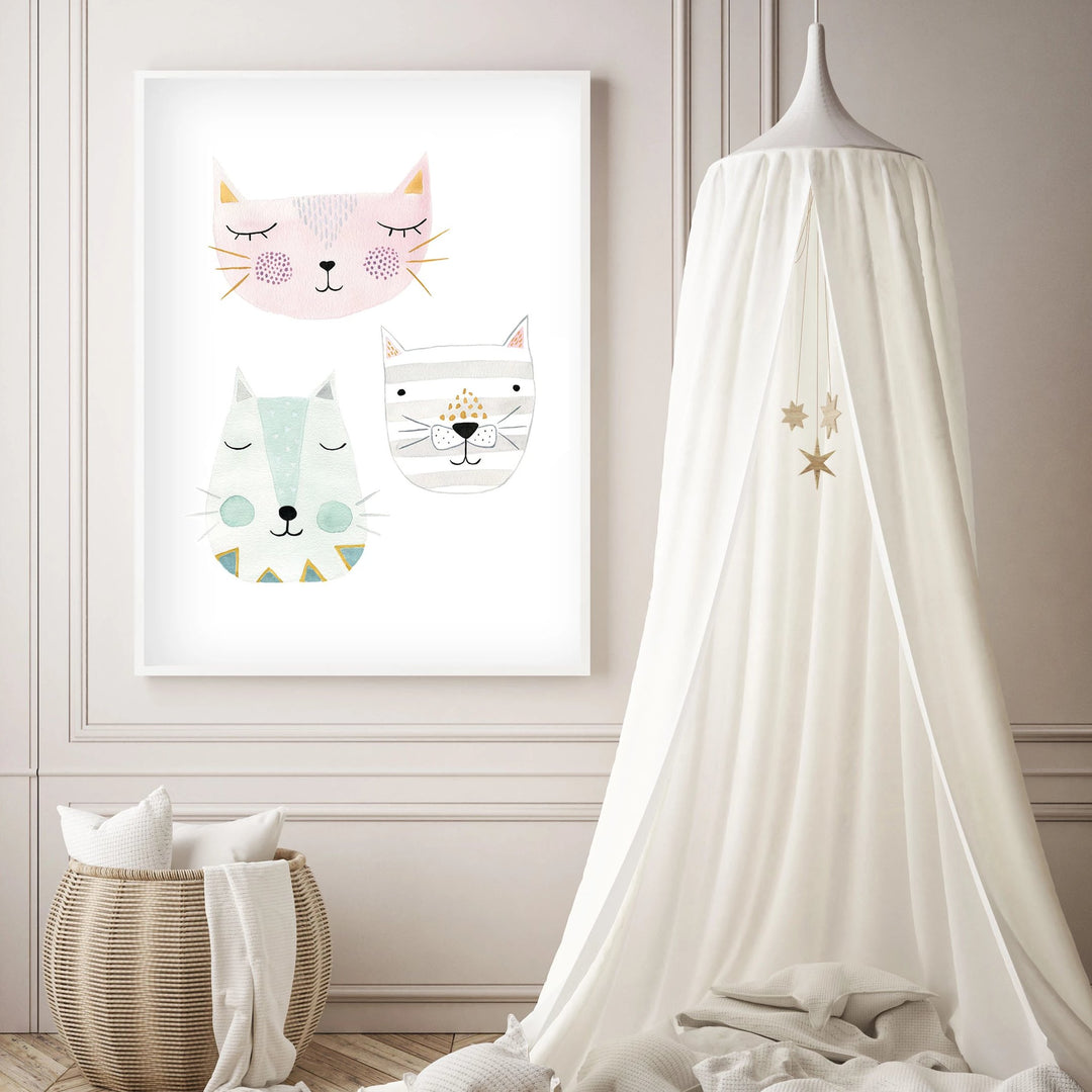 3 Kitty Cat Friends - Nursery Wall Art - The Small Art Project