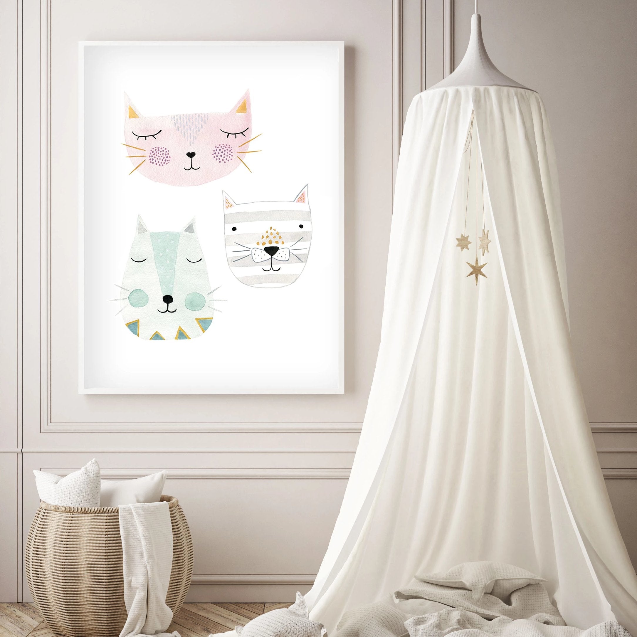 3 Kitty Cat Friends - Nursery Wall Art - The Small Art Project