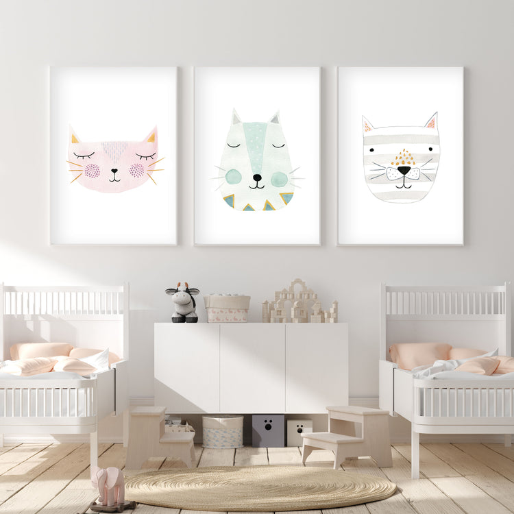 Green Kitty - Cat Nursery Wall Art - The Small Art Project