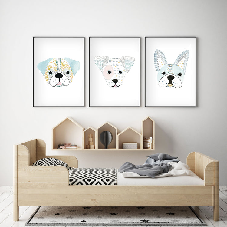 Set of 3 Dogs - Watercolor Nursery wall art - The Small Art Project