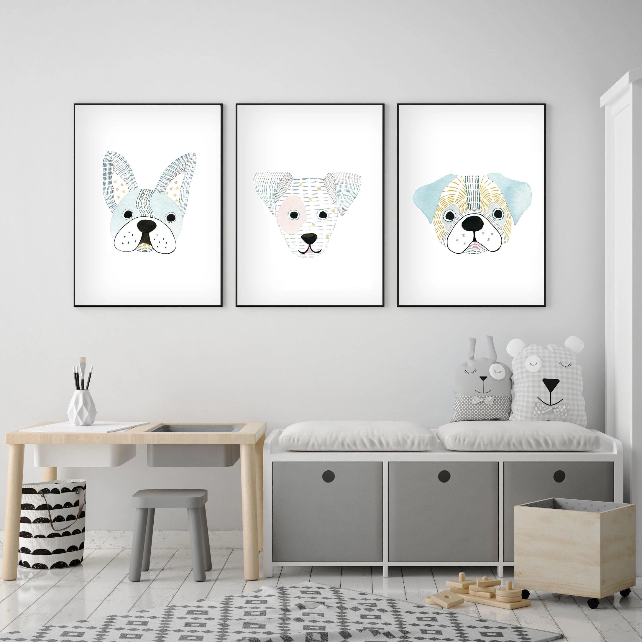 Set of 3 Dogs - Watercolor Nursery wall art - The Small Art Project