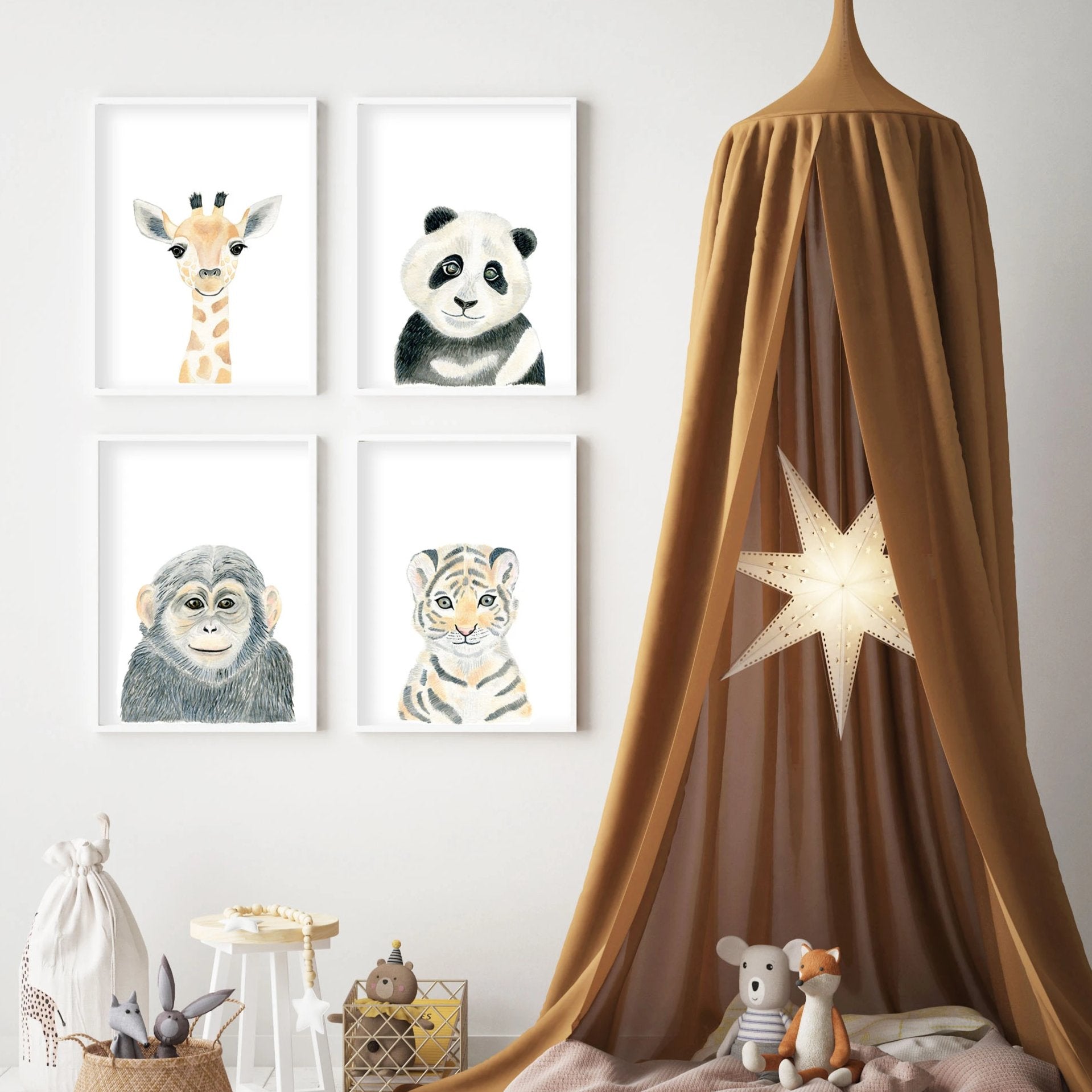 Baby Monkey - Safari Animals Nursery - The Small Art Project