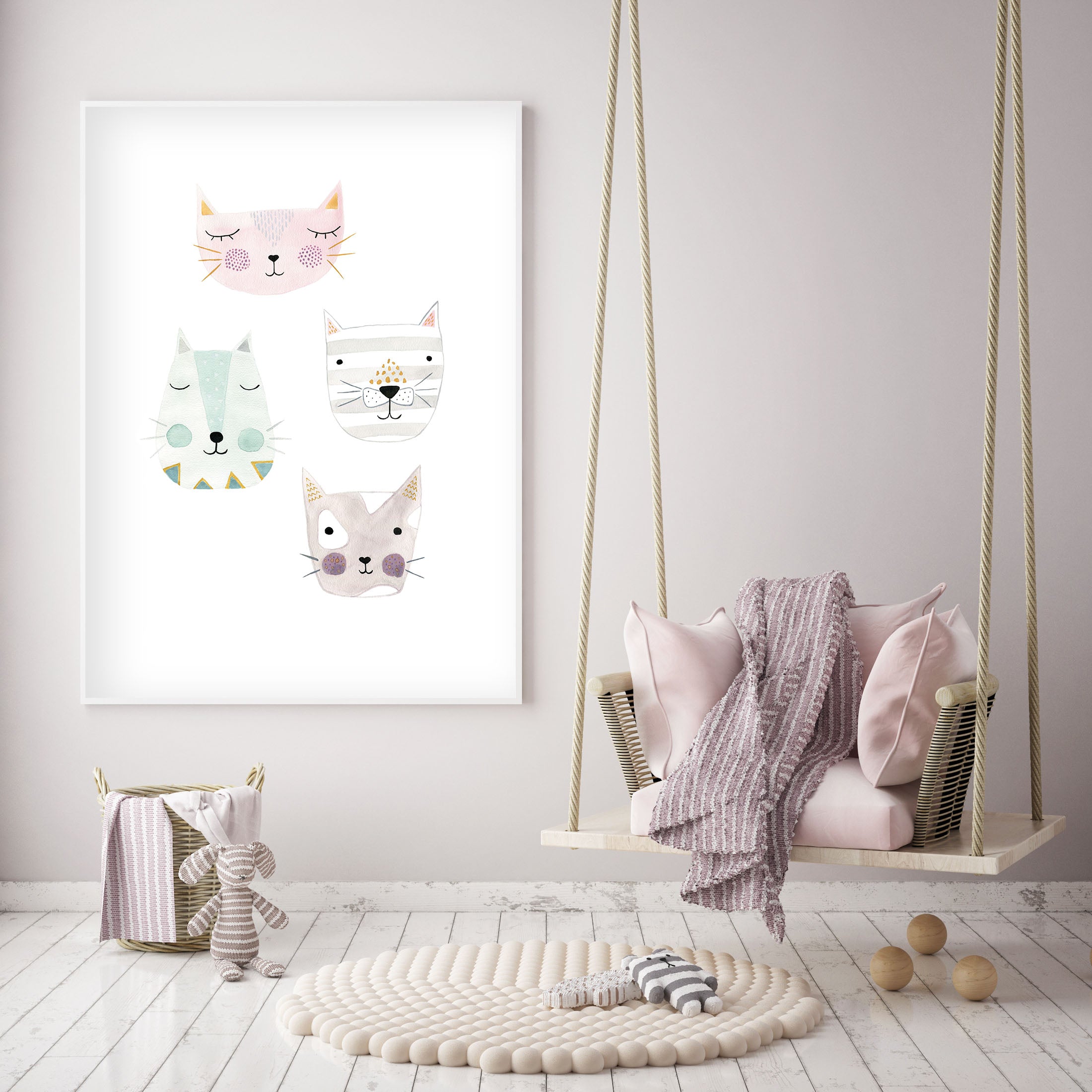 4 Kitty Cat Friends - Nursery Wall Art - The Small Art Project