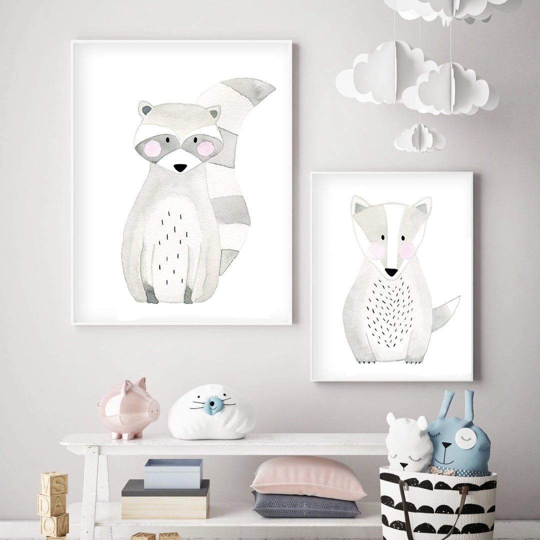 Rocky the Racoon - Woodland Nursery Wall Art - The Small Art Project