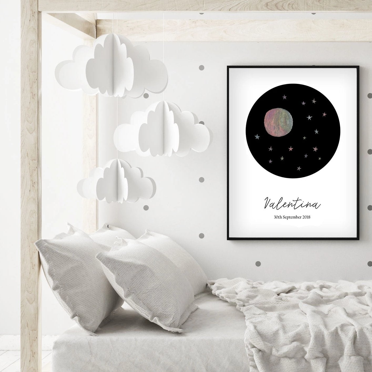 Customized Baby Name Poster - Pink Moon and Stars Nursery - The Small Art Project