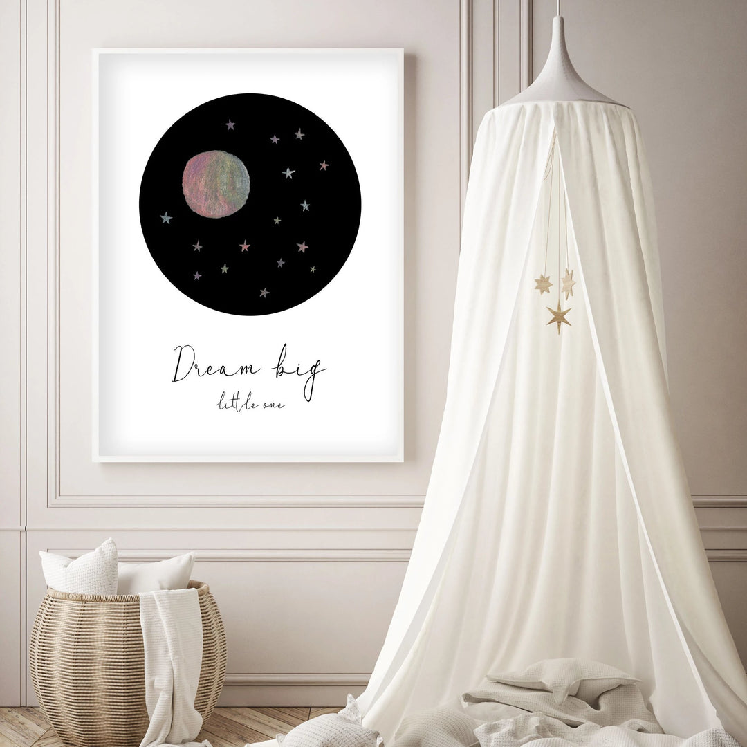 Dream Big Little One - Pink Moon and Stars Nursery - The Small Art Project