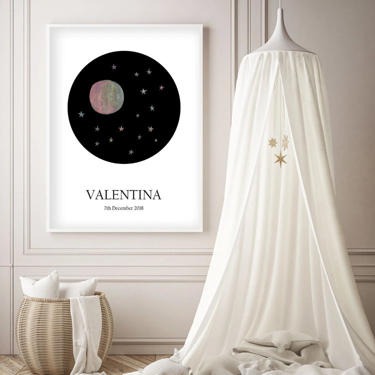 Customized Baby Name Poster - Pink Moon and Stars Nursery - The Small Art Project