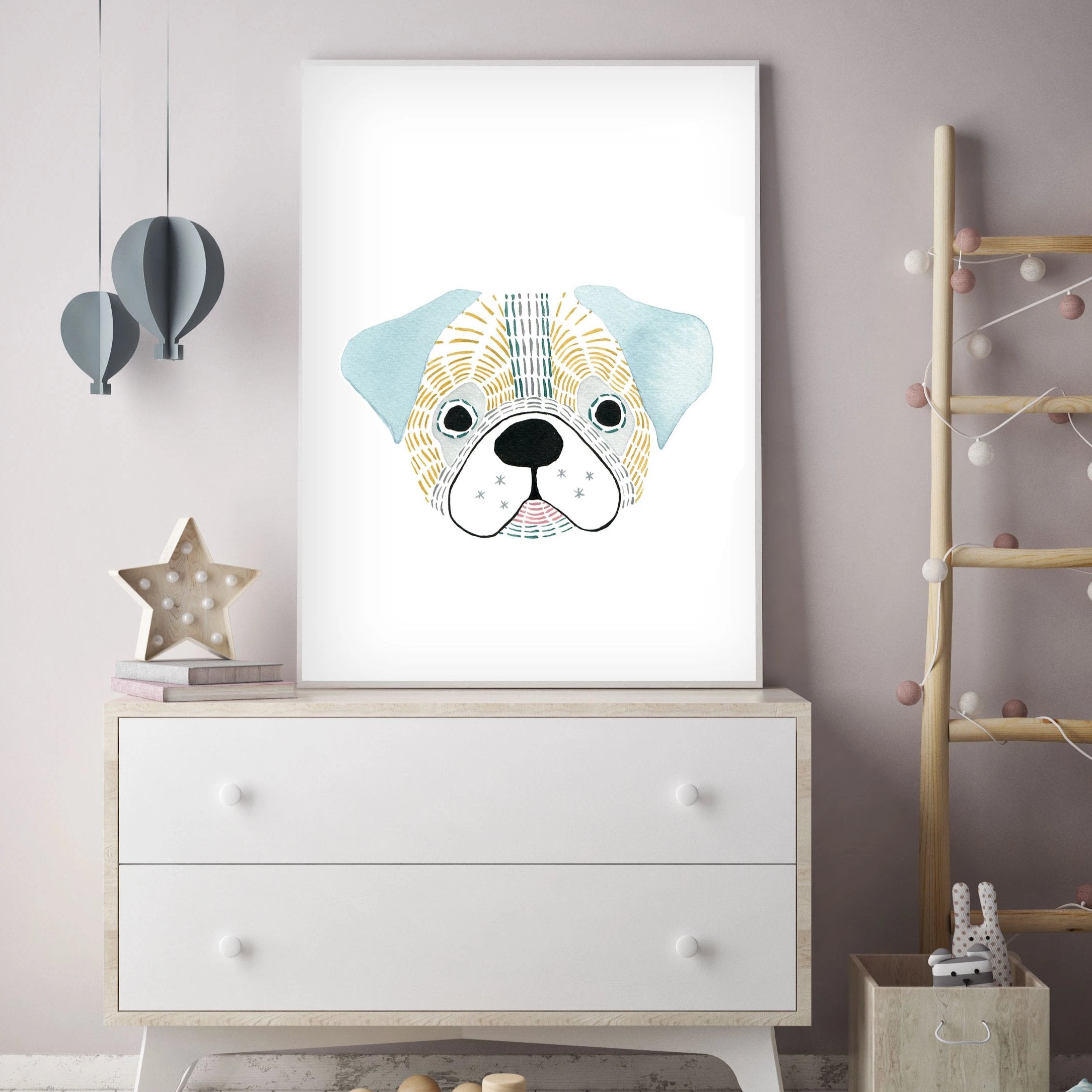 Giuseppe The Pug - Dog Nursery wall art - The Small Art Project
