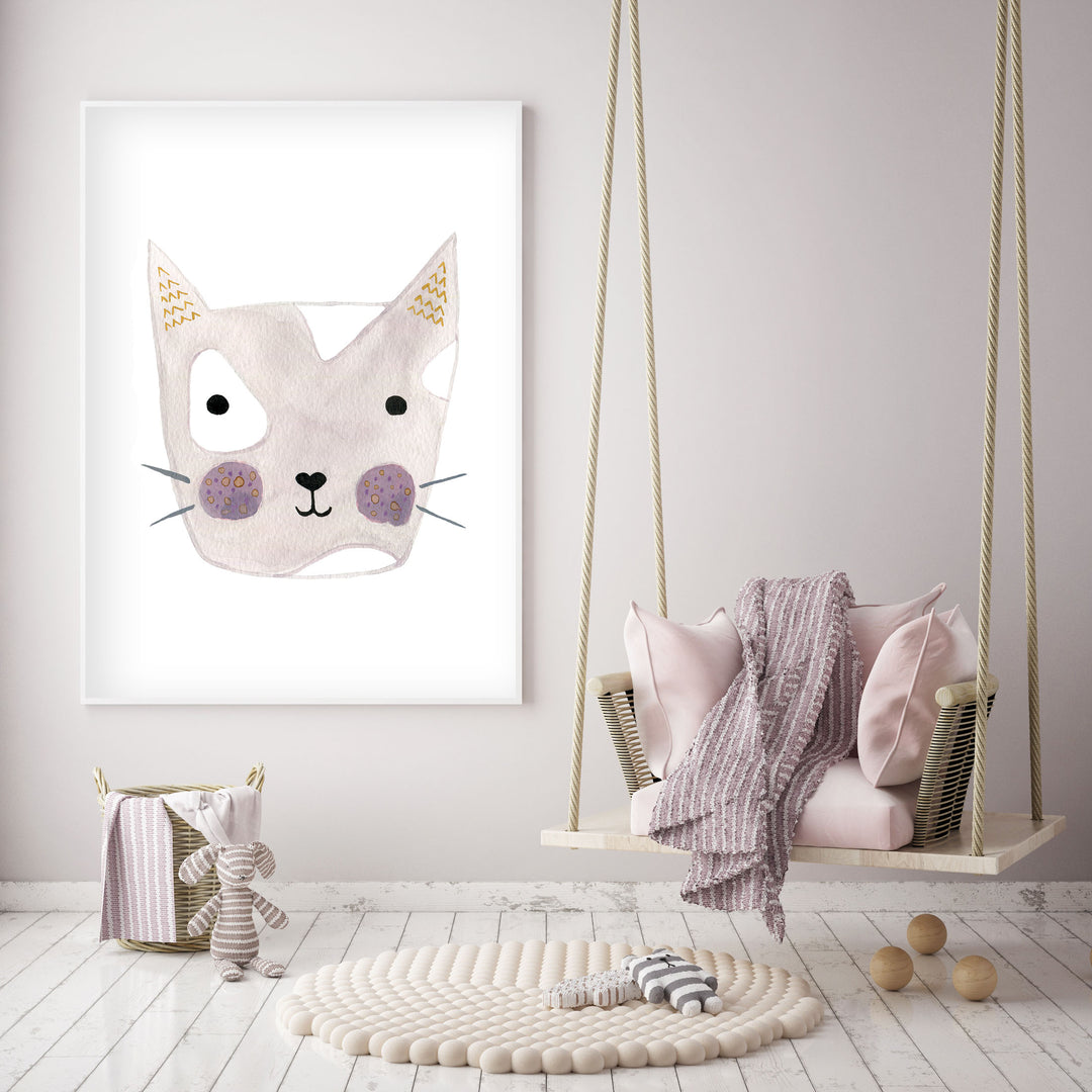 Dusty Rose Kitty - Cat Nursery Wall Art - The Small Art Project