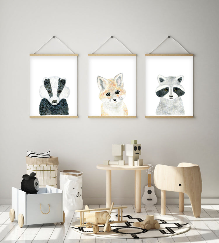 Set of 3 Baby Woodland Animals - Watercolor Nursery Wall Art - The Small Art Project