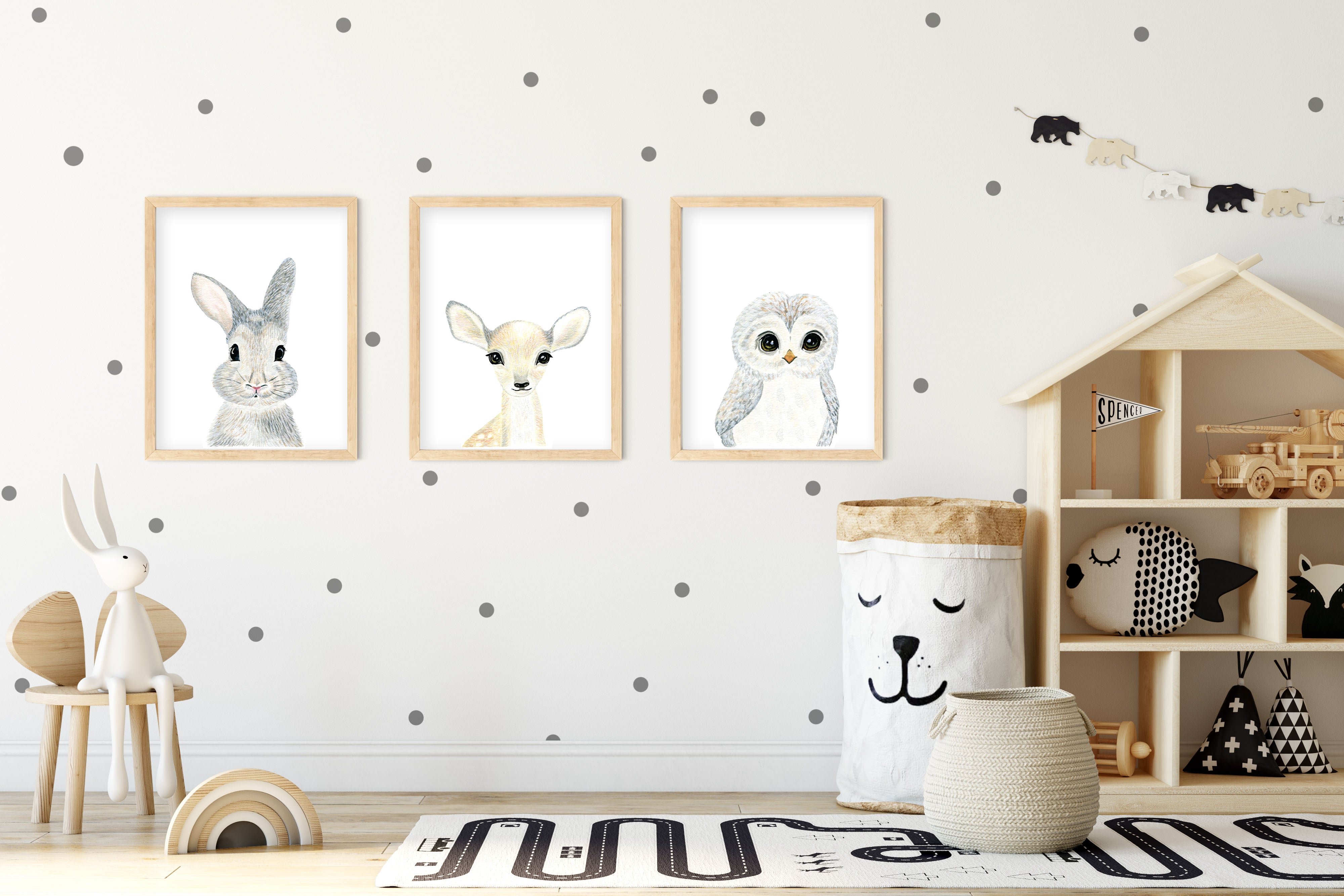 Set of 3 Baby Woodland Animals - Watercolor Nursery Wall Art - The Small Art Project