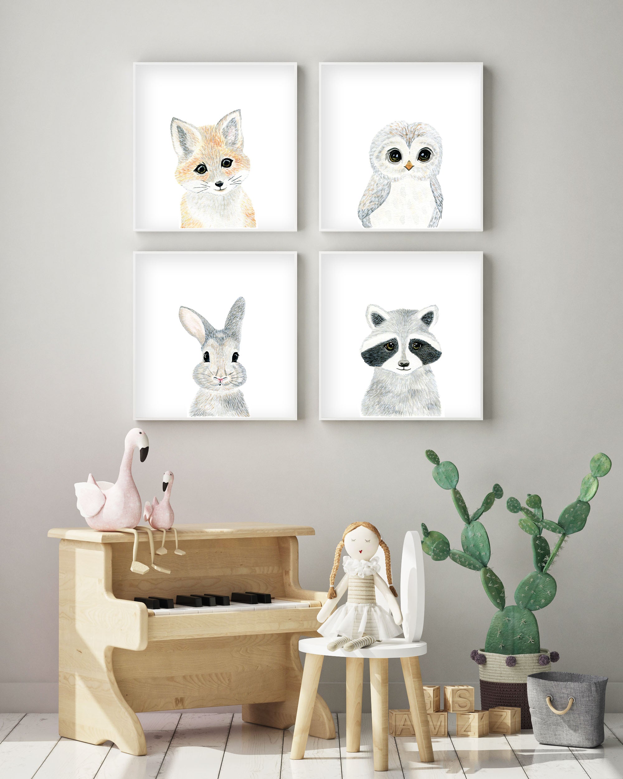 Set of 4 Baby Woodland Animals - Watercolor Nursery Wall Art - The Small Art Project