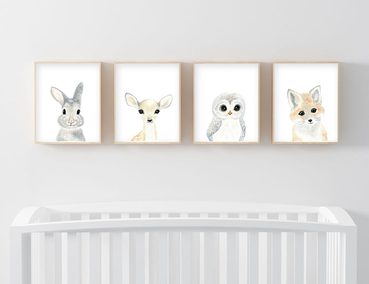Set of 4 Baby Woodland Animals - Watercolor Nursery Wall Art - The Small Art Project