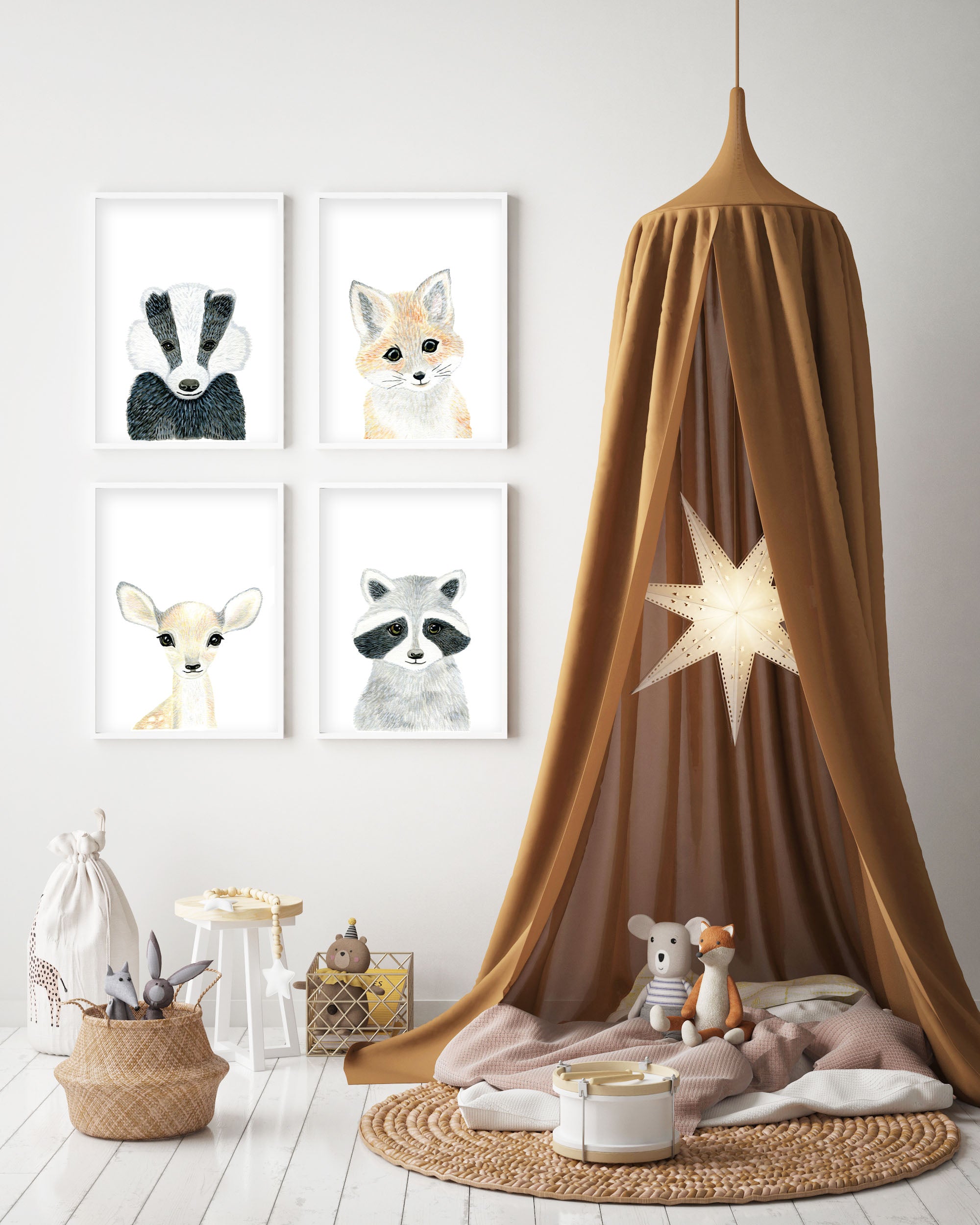 Set of 4 Baby Woodland Animals - Watercolor Nursery Wall Art - The Small Art Project