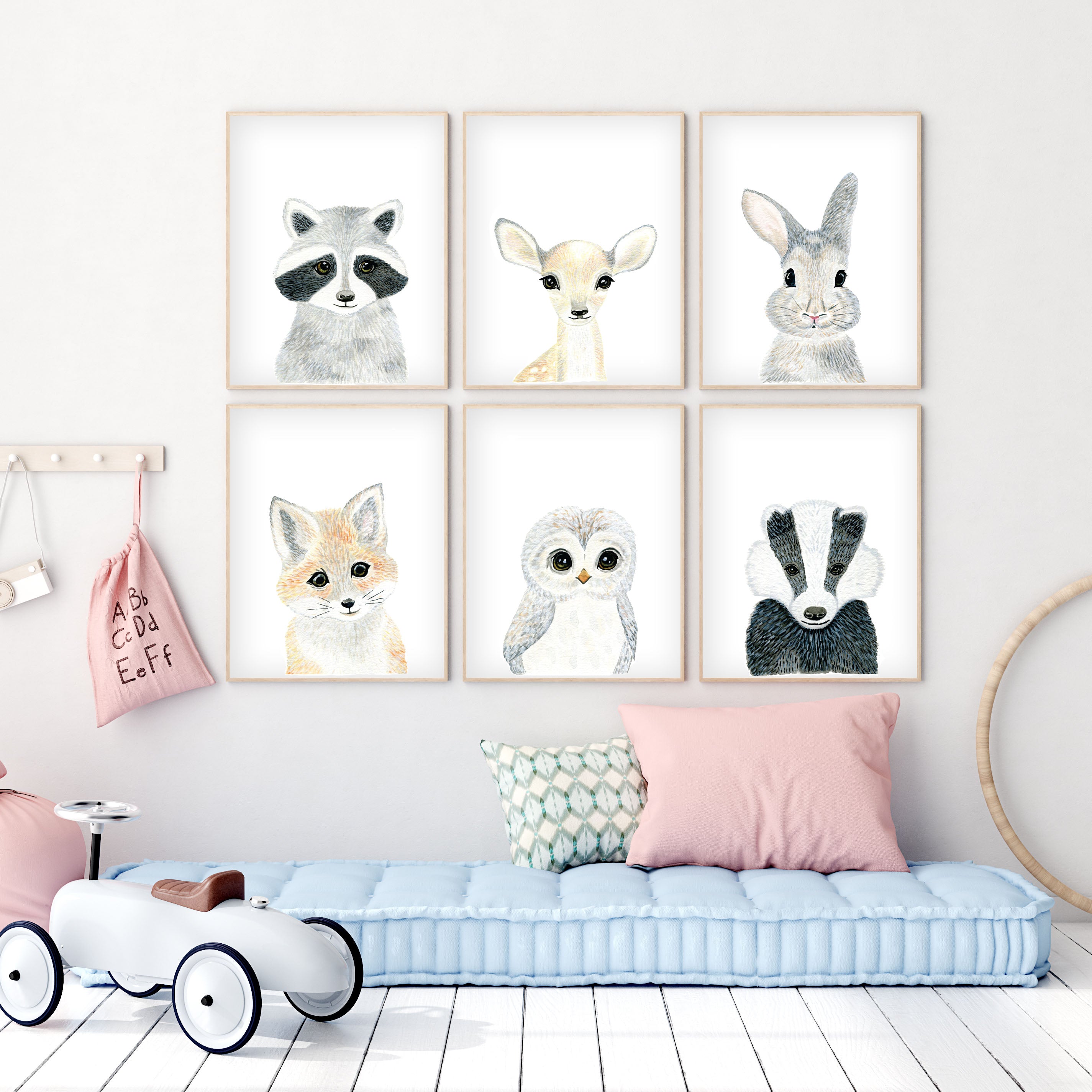 Set of 6 Baby Woodland Animals - Watercolor Nursery Wall Art - The Small Art Project