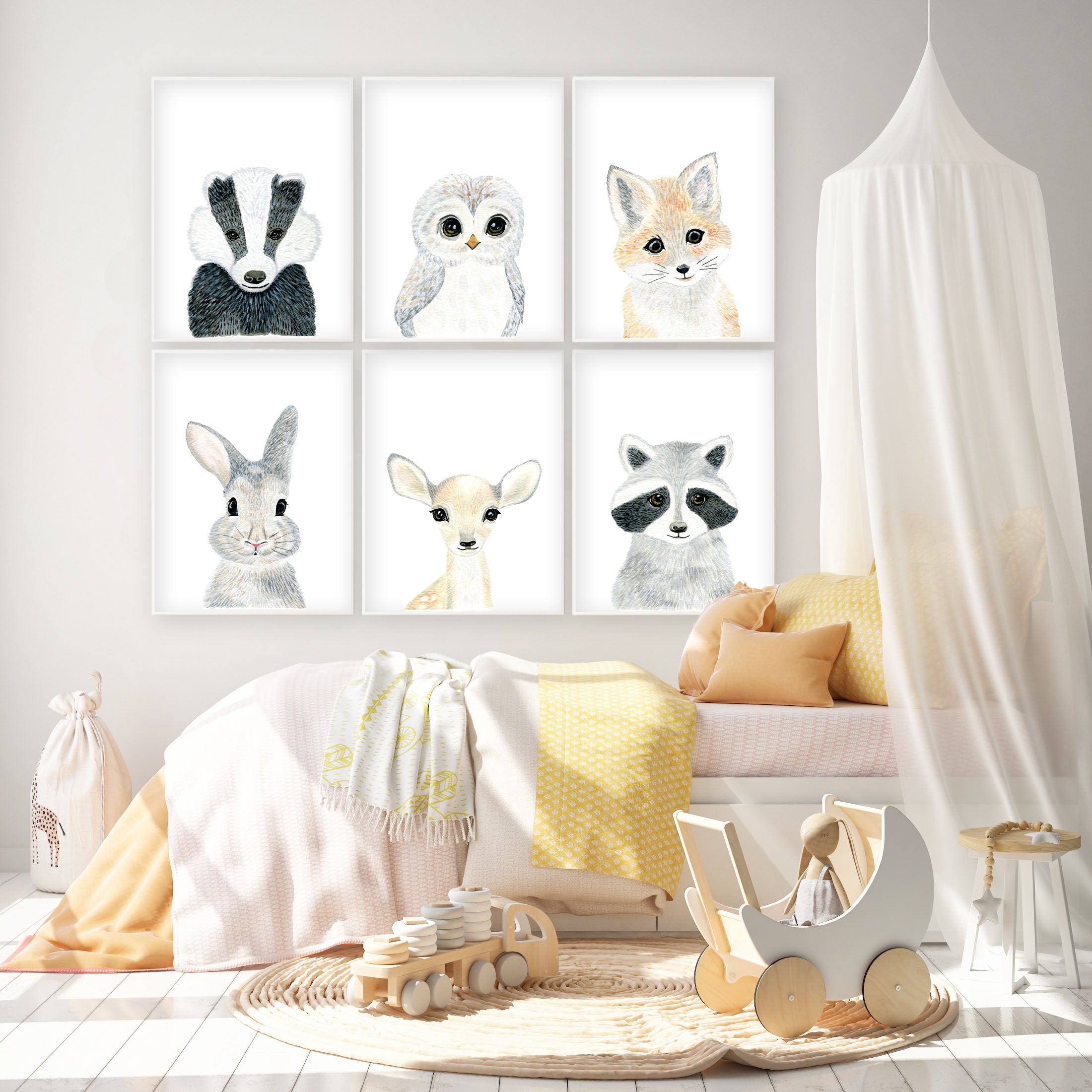 Set of 6 Baby Woodland Animals - Watercolor Nursery Wall Art - The Small Art Project