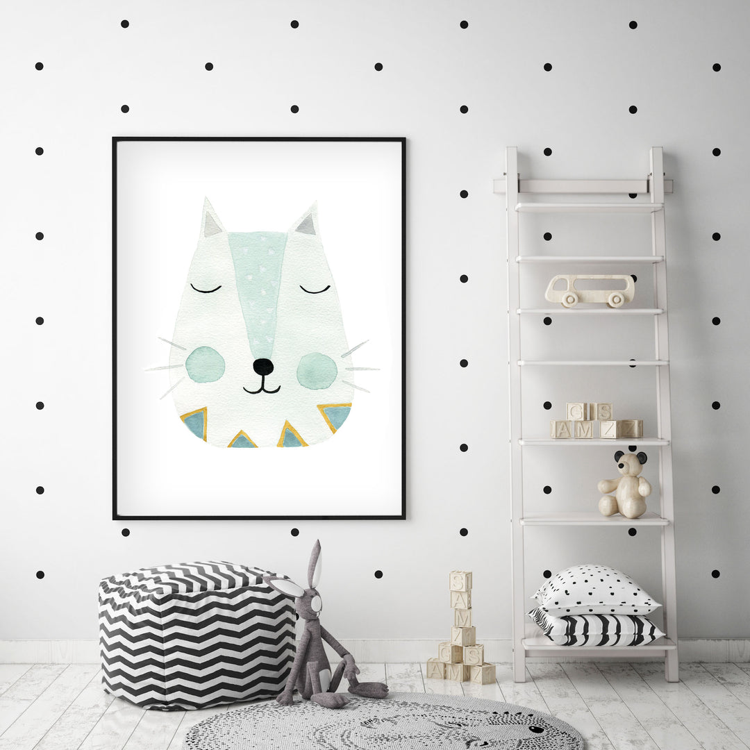 Green Kitty - Cat Nursery Wall Art - The Small Art Project
