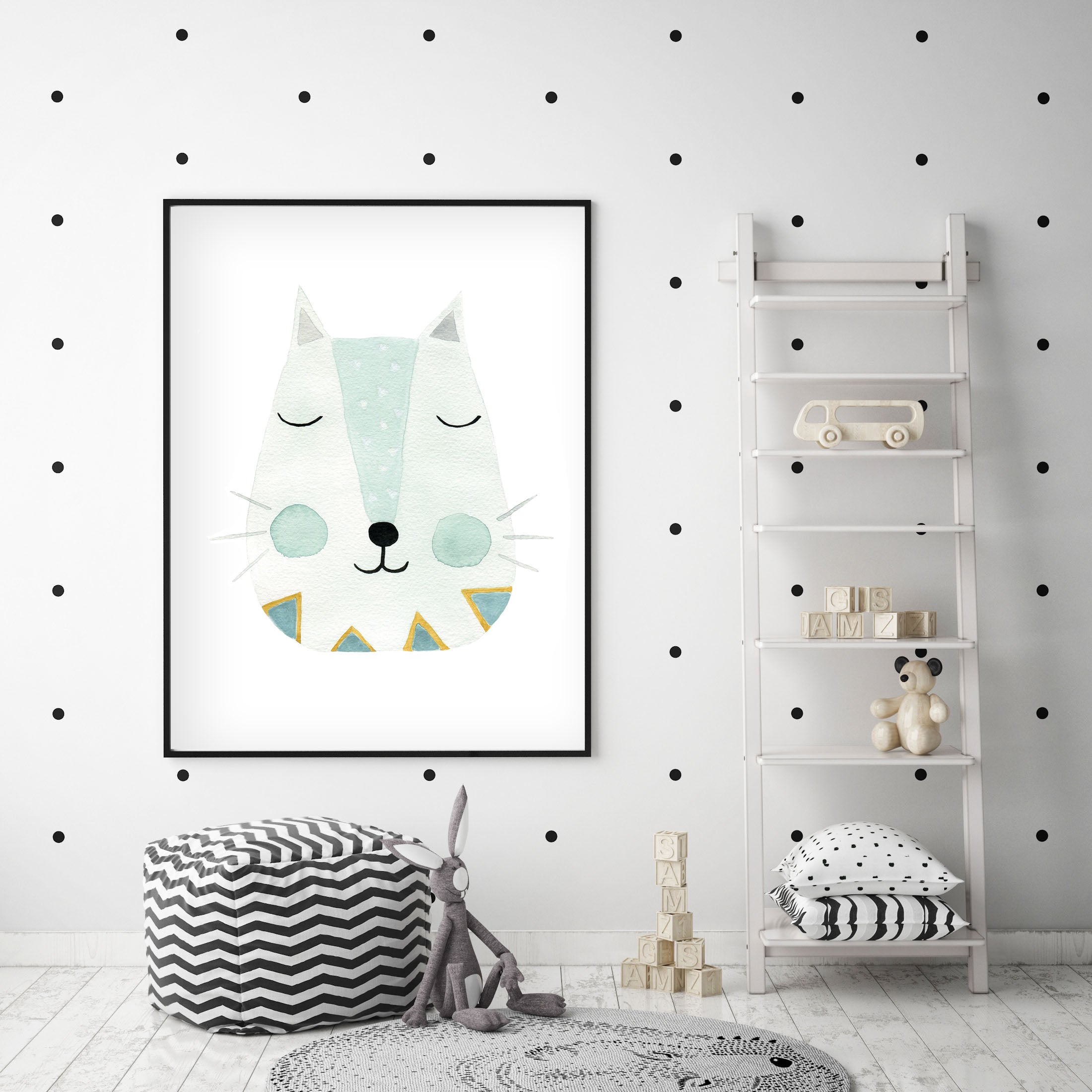 Green Kitty - Cat Nursery Wall Art - The Small Art Project