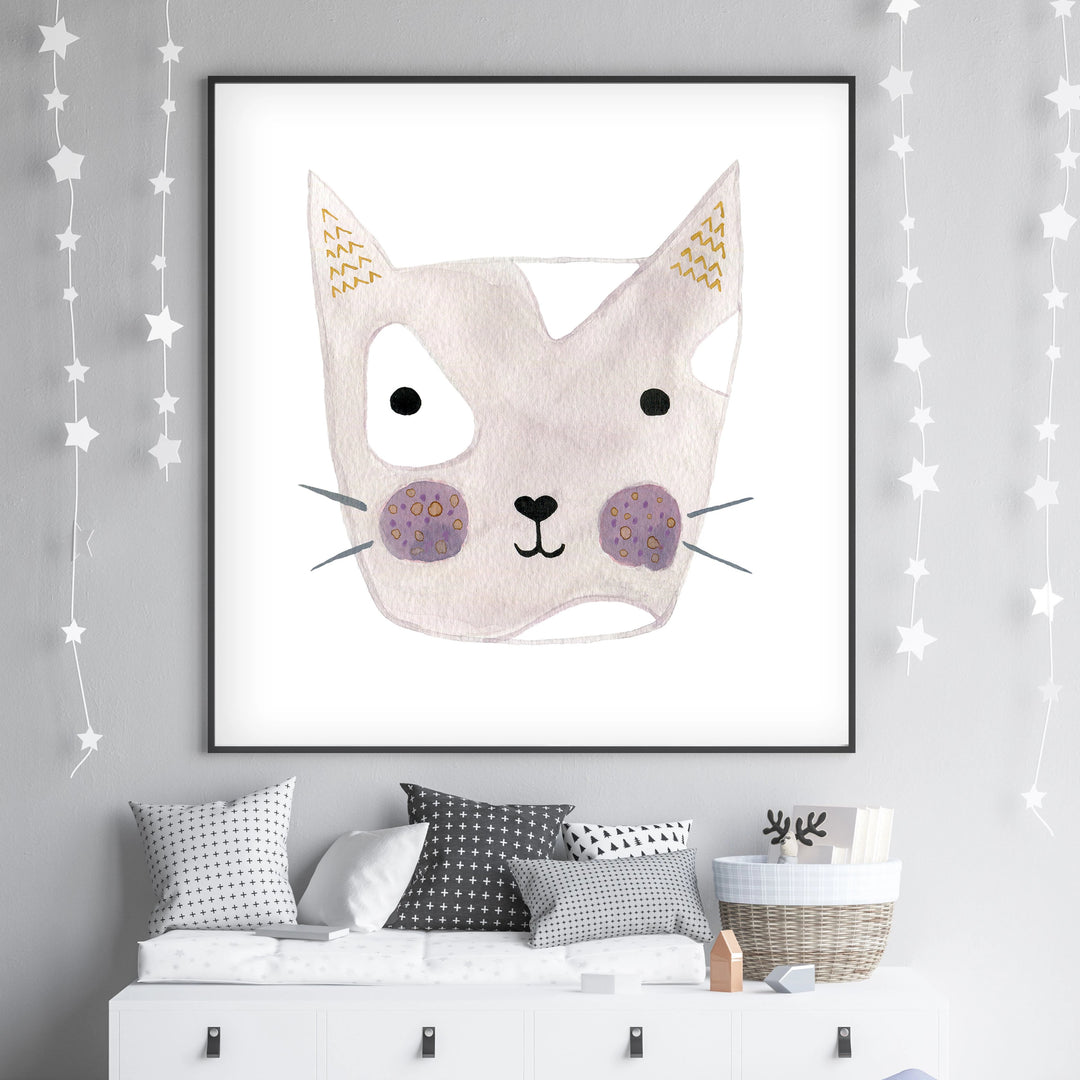 Dusty Rose Kitty - Cat Nursery Wall Art - The Small Art Project
