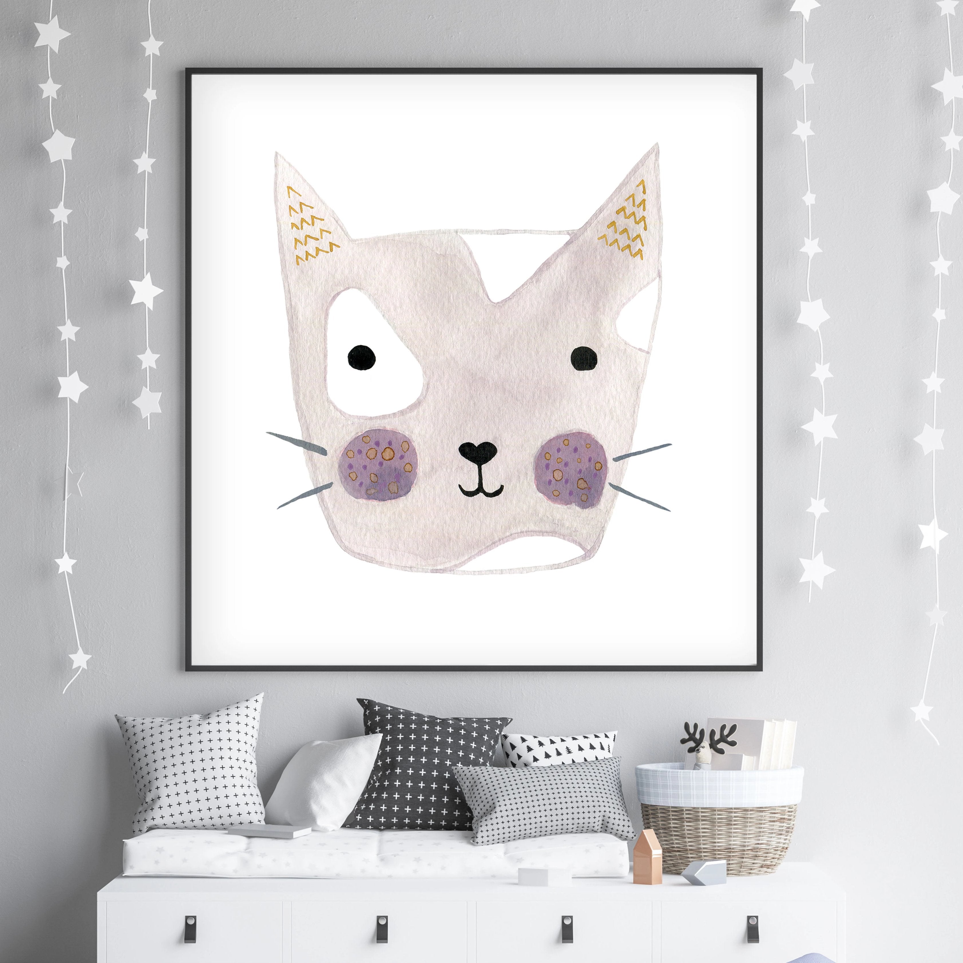 Dusty Rose Kitty - Cat Nursery Wall Art - The Small Art Project