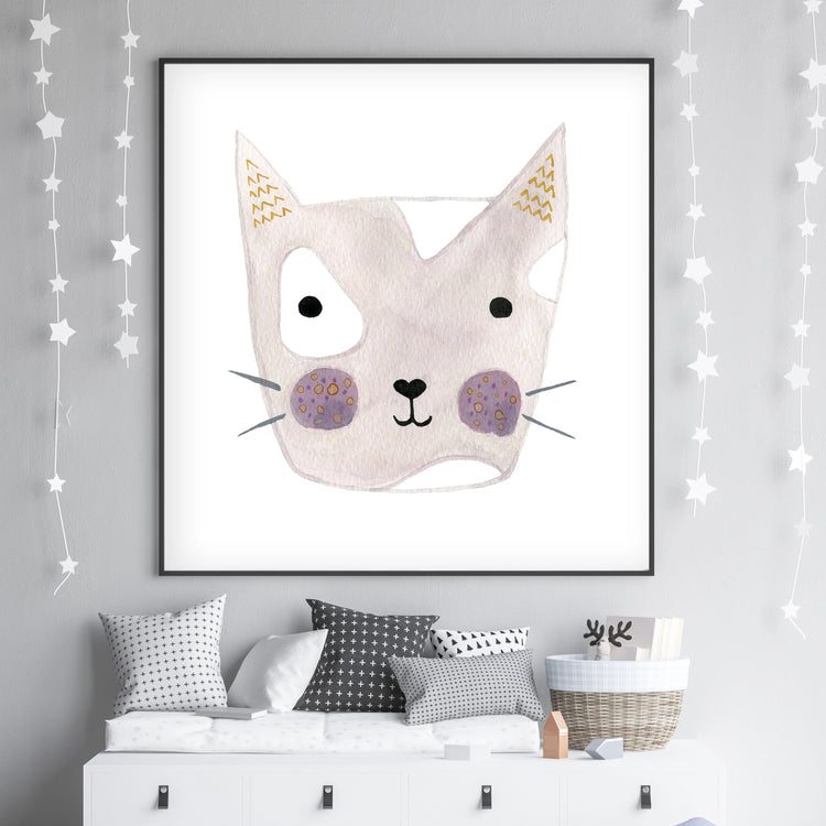 Dusty Rose Kitty - Cat Nursery Wall Art - The Small Art Project