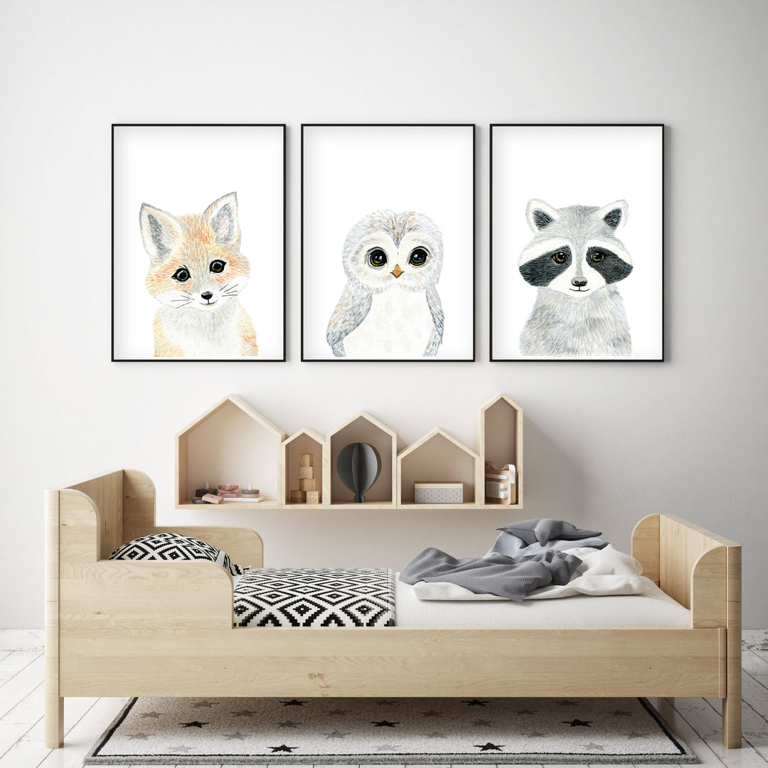 Set of 3 Baby Woodland Animals - Watercolor Nursery Wall Art - The Small Art Project