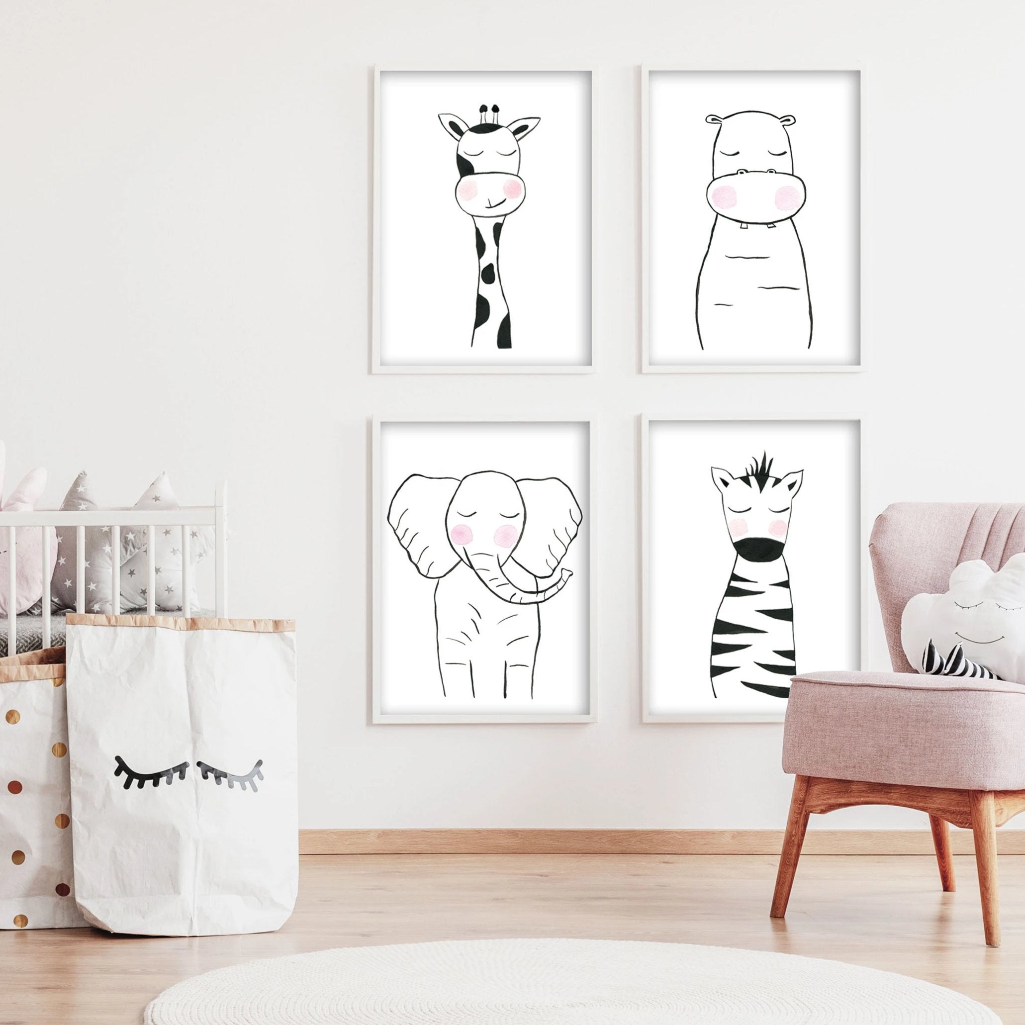 Black & White Elephant - Safari Animals Nursery - The Small Art Project