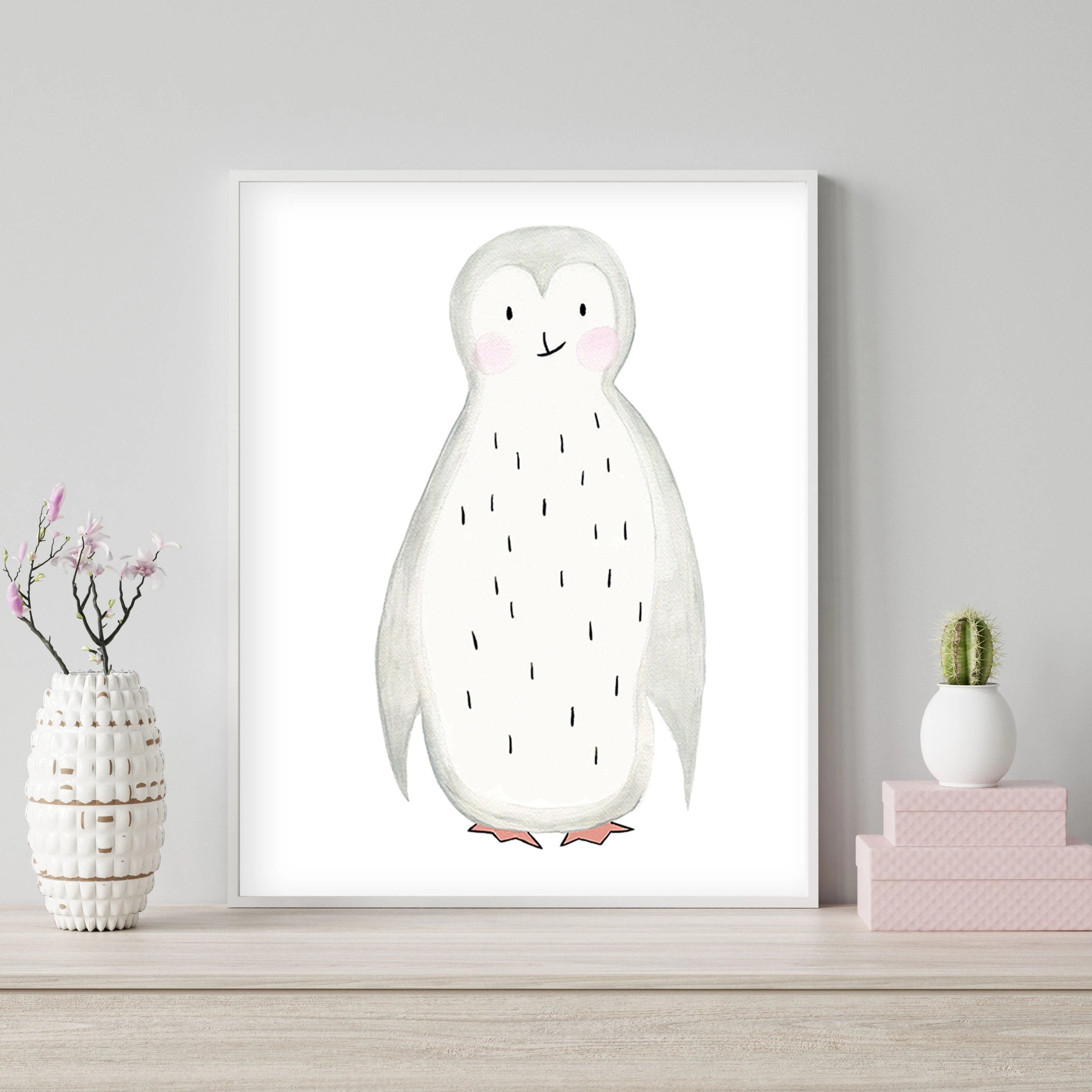 Pippo the Penguin - Watercolor Nursery wall art - The Small Art Project