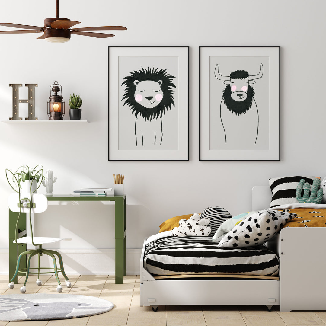Black & White Bison - Safari Animals Nursery - The Small Art Project