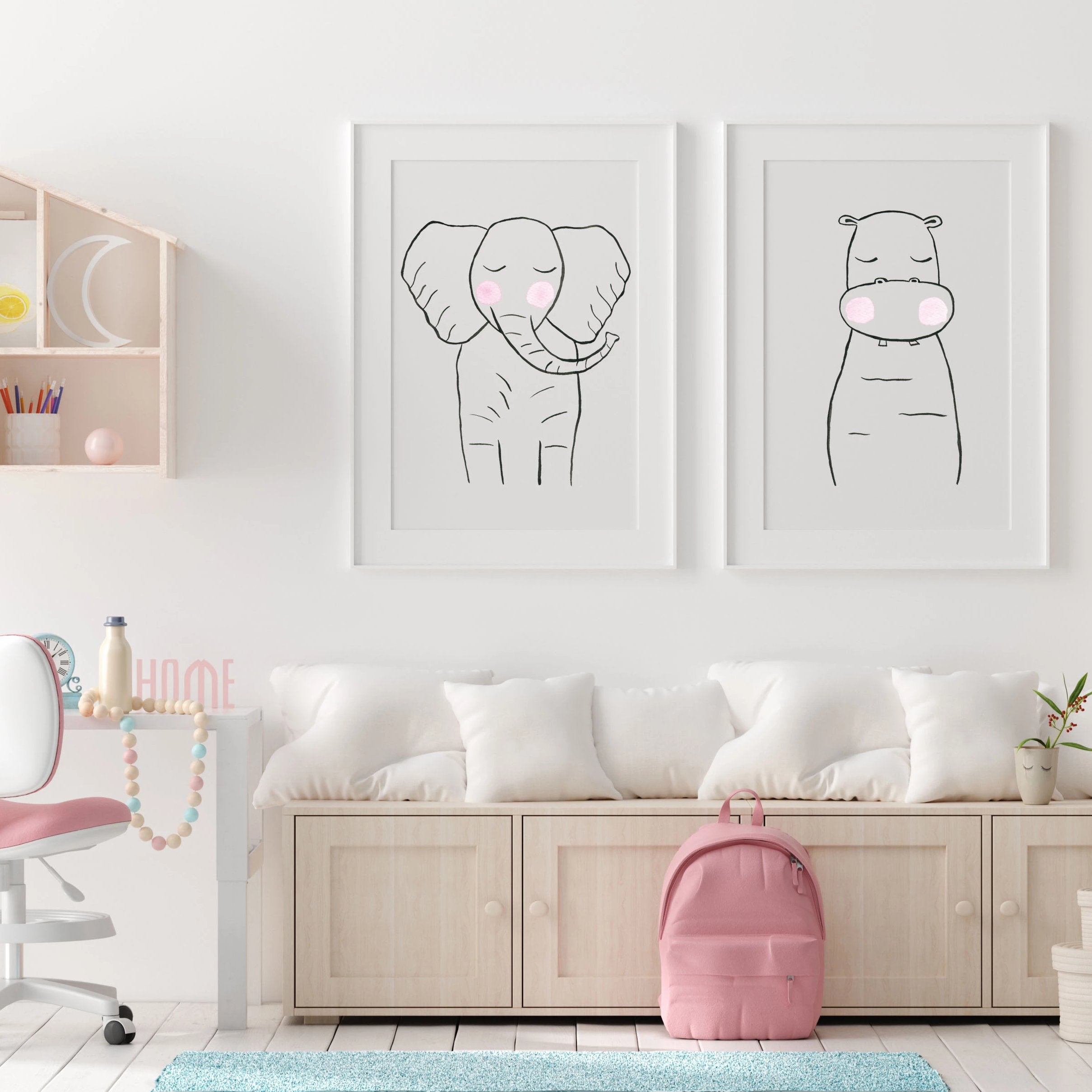 Black & White Elephant - Safari Animals Nursery - The Small Art Project