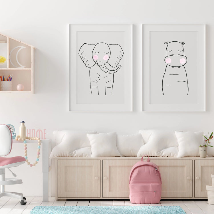 Black & White Elephant - Safari Animals Nursery - The Small Art Project