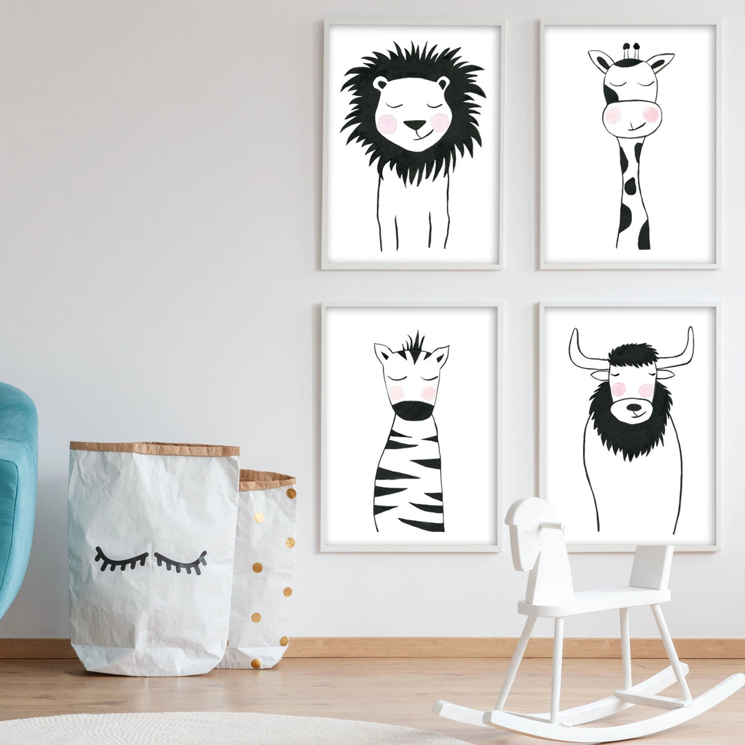 Black & White Bison - Safari Animals Nursery - The Small Art Project