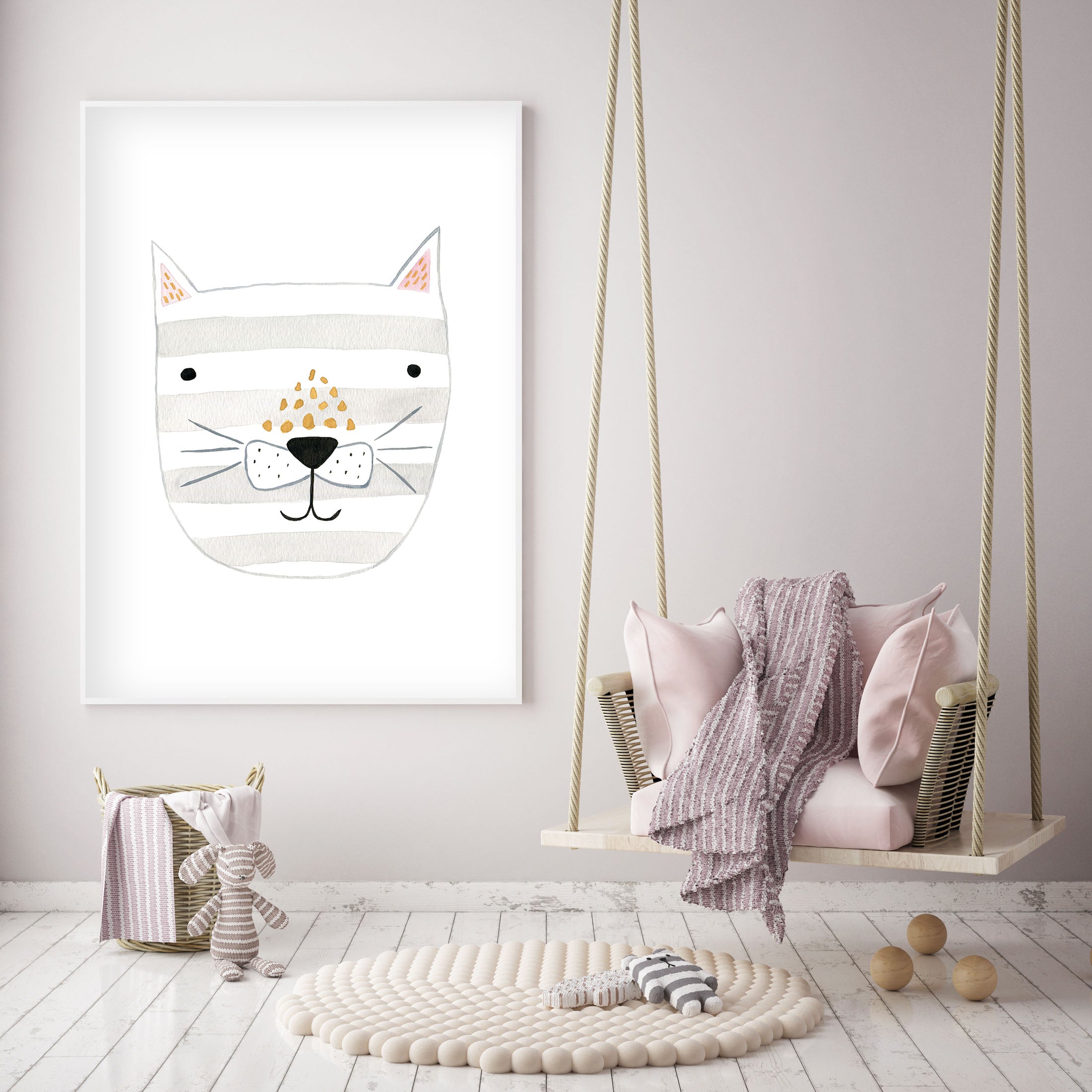 Grey Kitty - Cat Nursery Wall Art - The Small Art Project