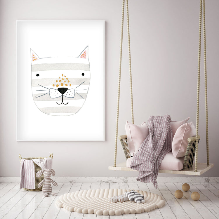 Grey Kitty - Cat Nursery Wall Art - The Small Art Project