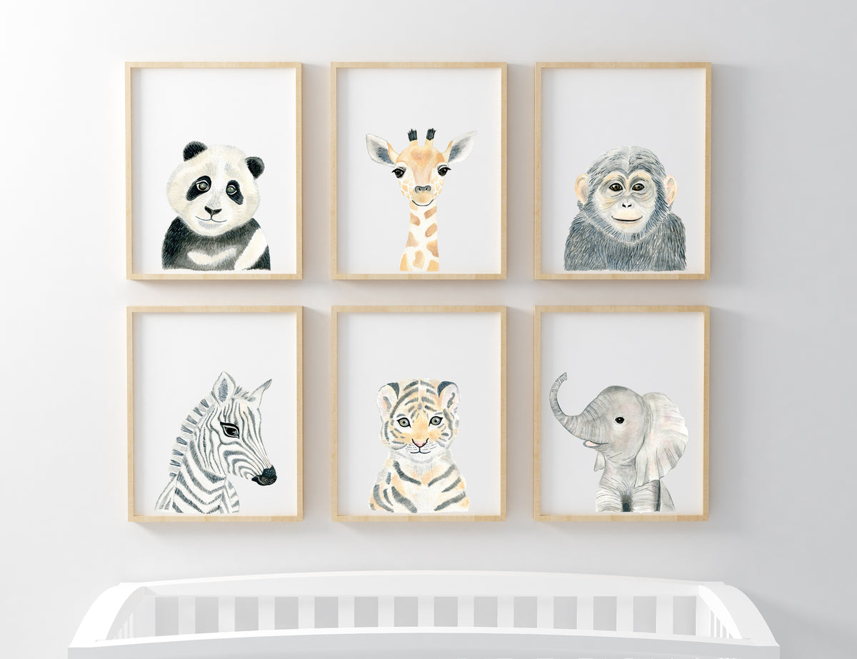 Set of 6 Safari Animals - Nursery Wall Art - The Small Art Project - Modern Nursery Prints