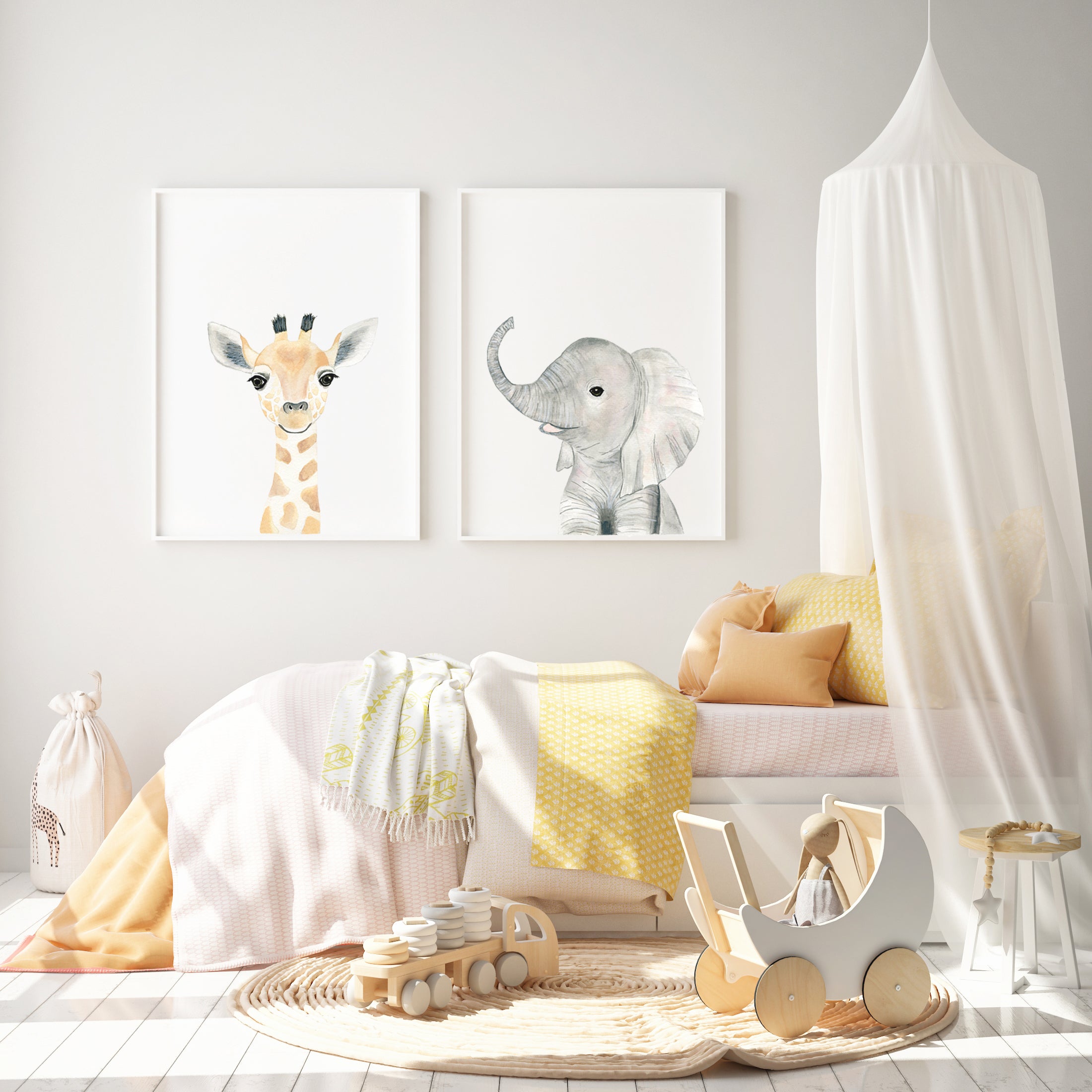 Set of 2 Safari Animals - Nursery Wall Art - The Small Art Project - Modern Nursery Prints